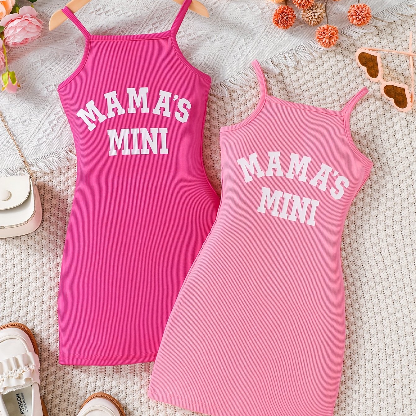 2pcs Girls' Sleeveless Letter Print Sundress - Casual Summer Dresses With Stretch, Perfect For Spring/summer