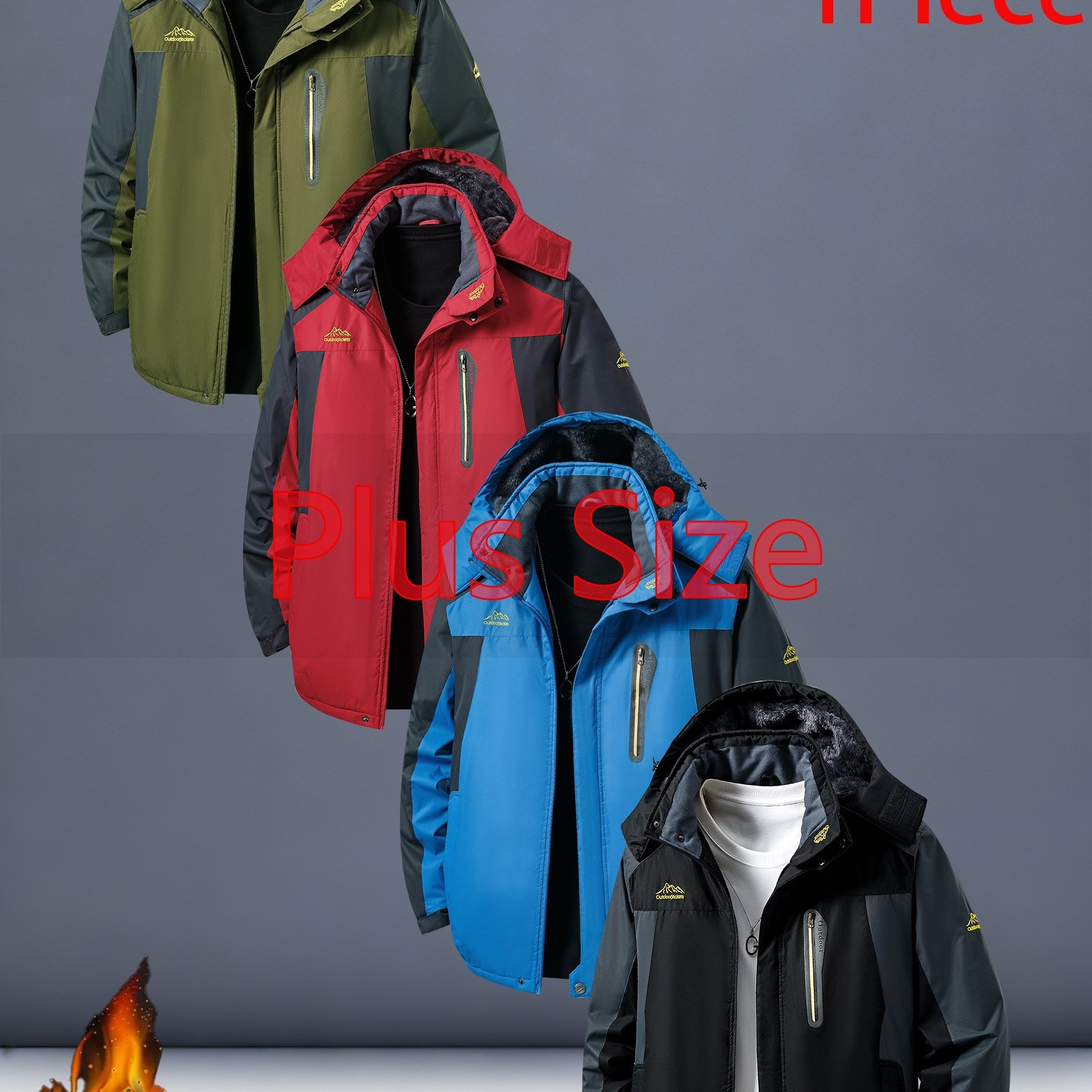 TEMU Plus Size Men's Jacket, Fleece Lining, Warm Hooded Coat, Zipper Design On , 4 Colors , Classic And Easy Jacket, Suitable For And
