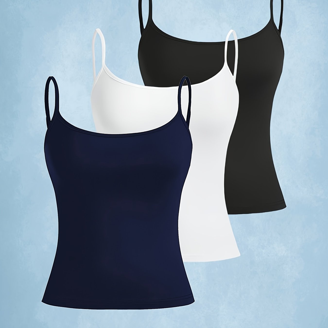 TEMU 3pcs Adjustable Strap Solid Color Casual Sexy Cami Tank Top Set