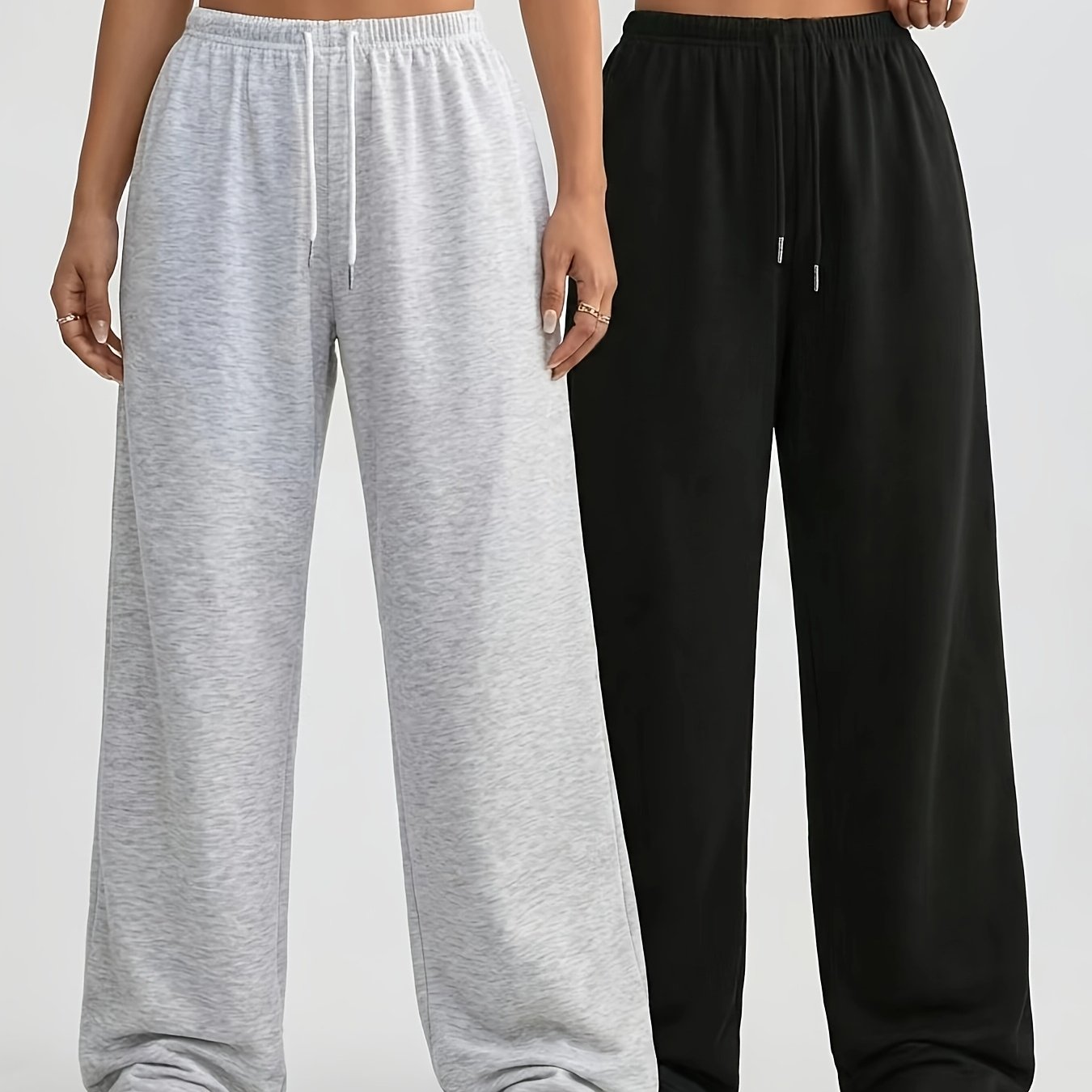 TEMU 2pcs Women's Casual Wide-leg Pants, Elastic Waistband - Loose-fit Medium-stretch Fabric, Machine Washable, Spring/summer/autumn Casual Wear,