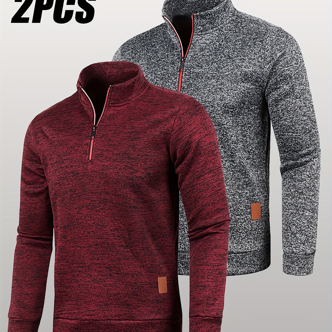 TEMU Men's Fleece-lined Half-zip Hoodie 2pcs Set Solid Color Casual Zip-up Sweatshirt 2pcs Spring Autumn Winter Pullover Hoodies