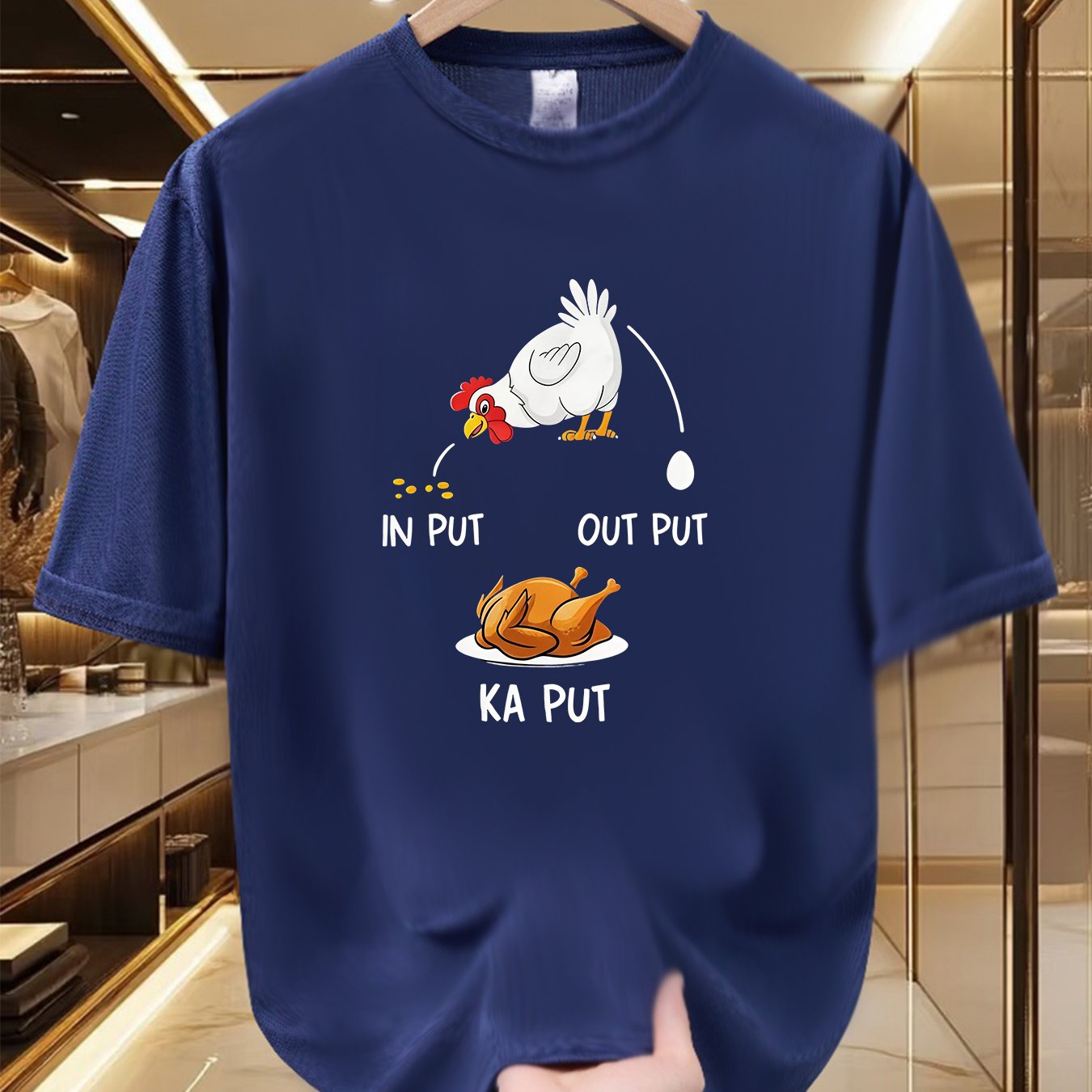 TEMU Men's Chicken Lover Graphic T-shirt - Fun And Quirky Design, , 100% Polyester Fiber, Crew Neck, Short Sleeve Summer Shirt, Perfect For Foodies