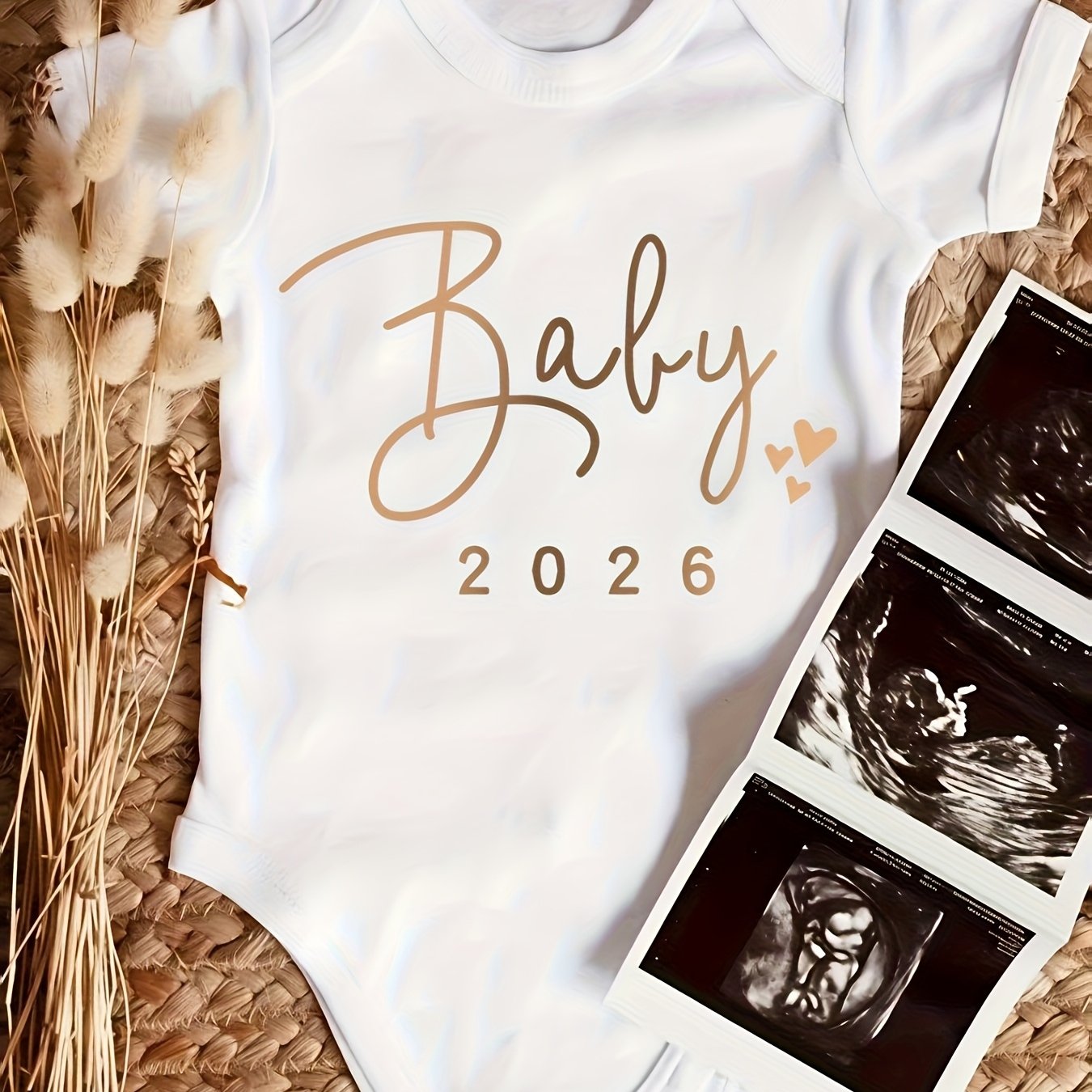 Baby 2026 Letter New Year Print Baby Romper Newborn Crawling Suit Jumpsuit Soft Comfortable Pregnancy Gift, For Outdoor