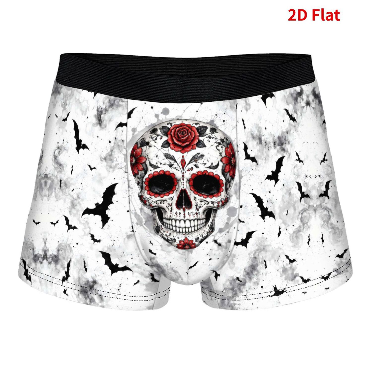 TEMU 2d Print Design Skull Rose Bats Underwear, Cute Design, Comfortable Polyester Fabric, Suitable For Daily Wear, As A Gift