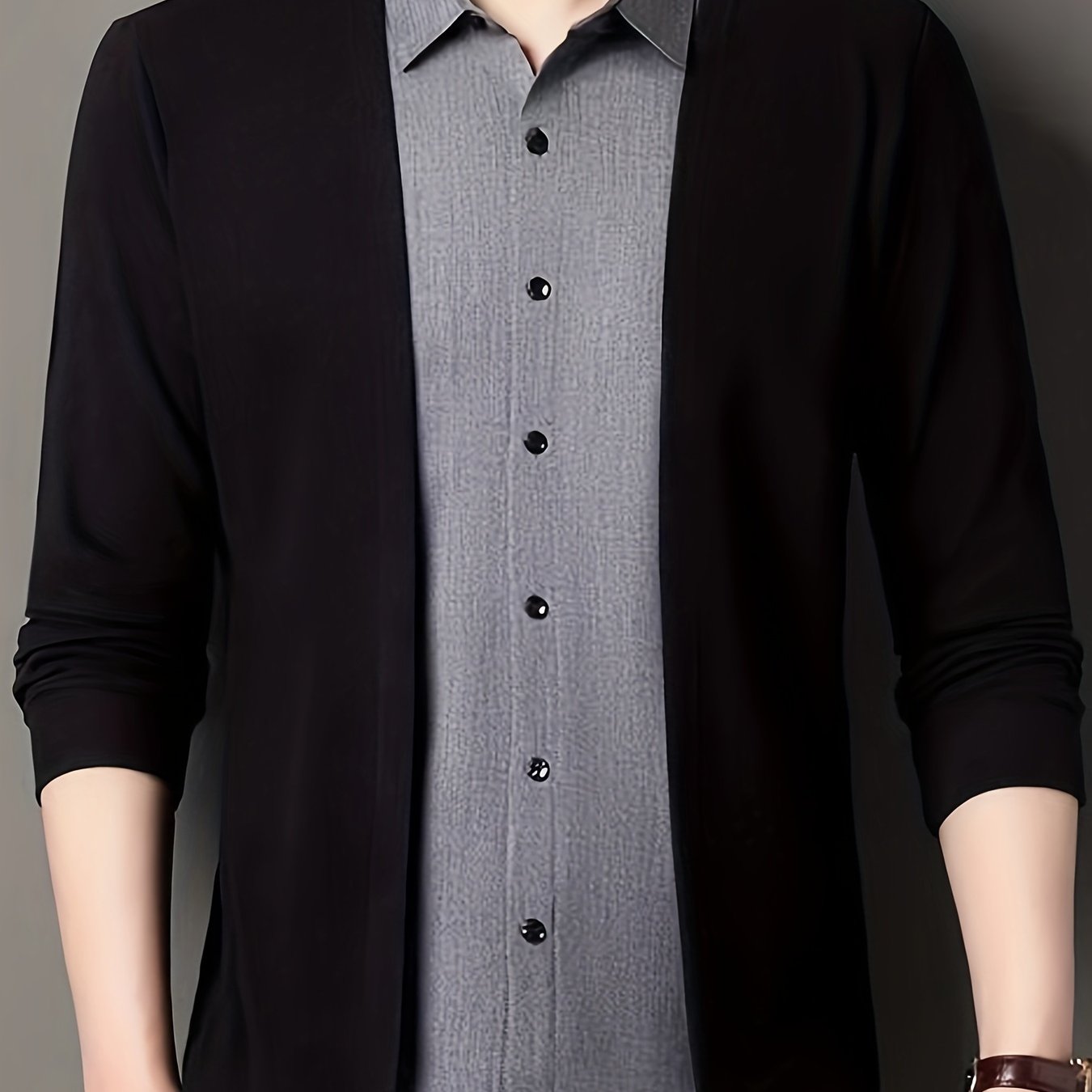 TEMU Men' 2-in-1 Button Up Shirt, Lightweight Comfy Long Sleeve Shirt, Versatile For Business & Casual Wear