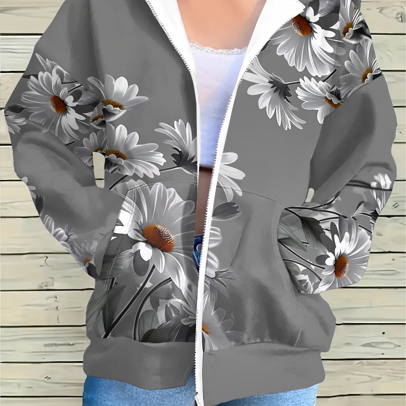 TEMU Women's Zippered Hooded Sweatshirt, Loose Casual Cardigan Jacket, Trendy Basic Wear Versatile Long Sleeve Top
