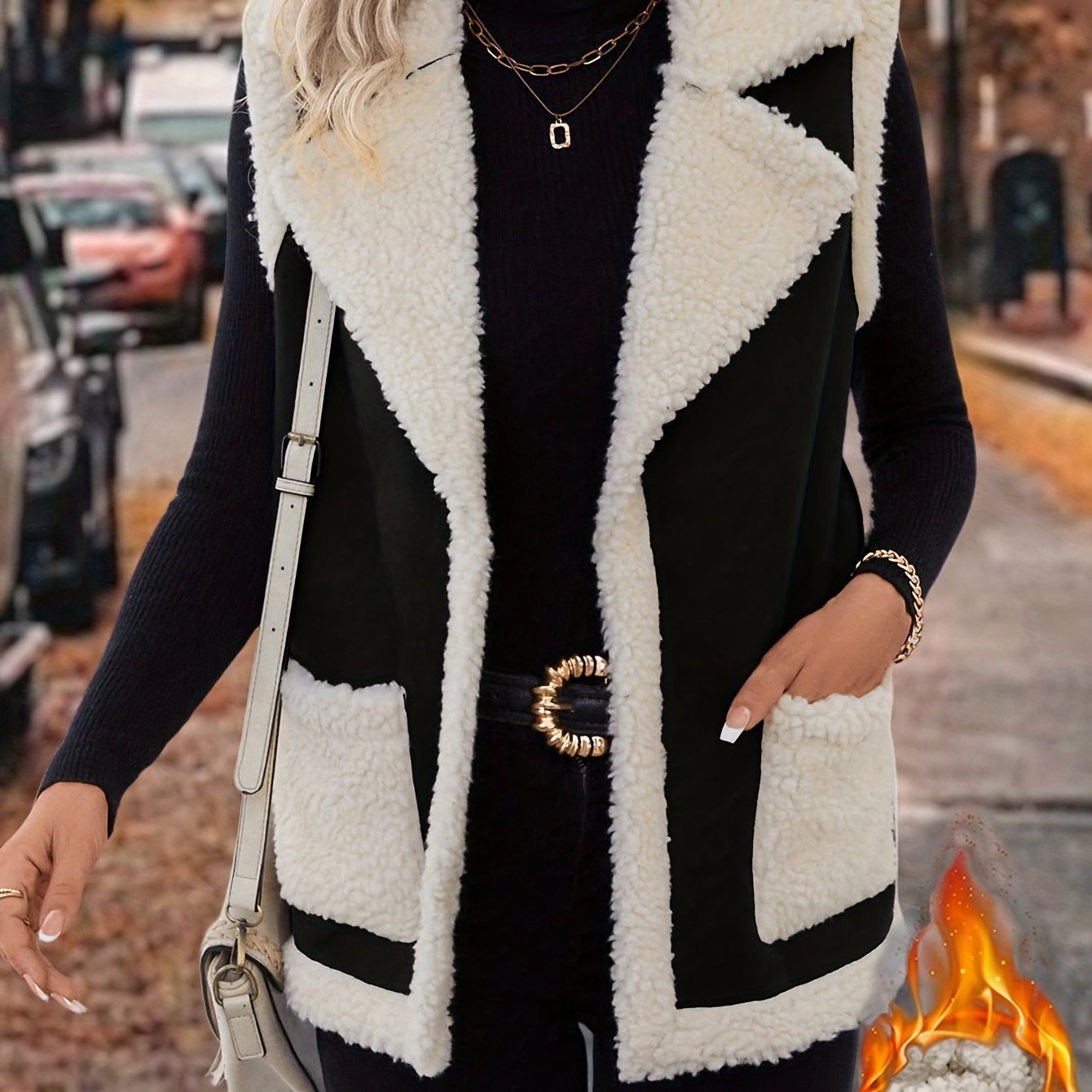Autumn And Winter Women's Fashion Lapel Lamb Warm Vest Jacket