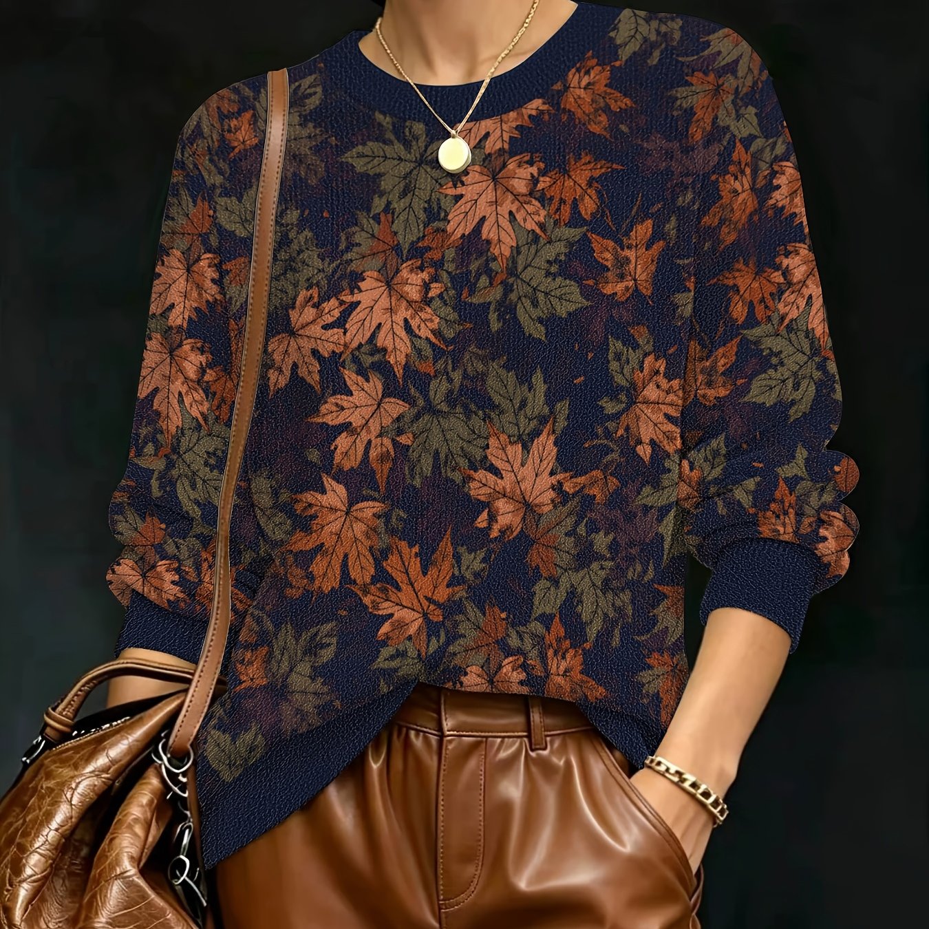 TEMU Women's Fall Winter New Thick Sweatshirt Printed Loose Crew Neck Pullover Fashion Casual Long Sleeve Warm Top Versatile Slim Layer Sweater Soft