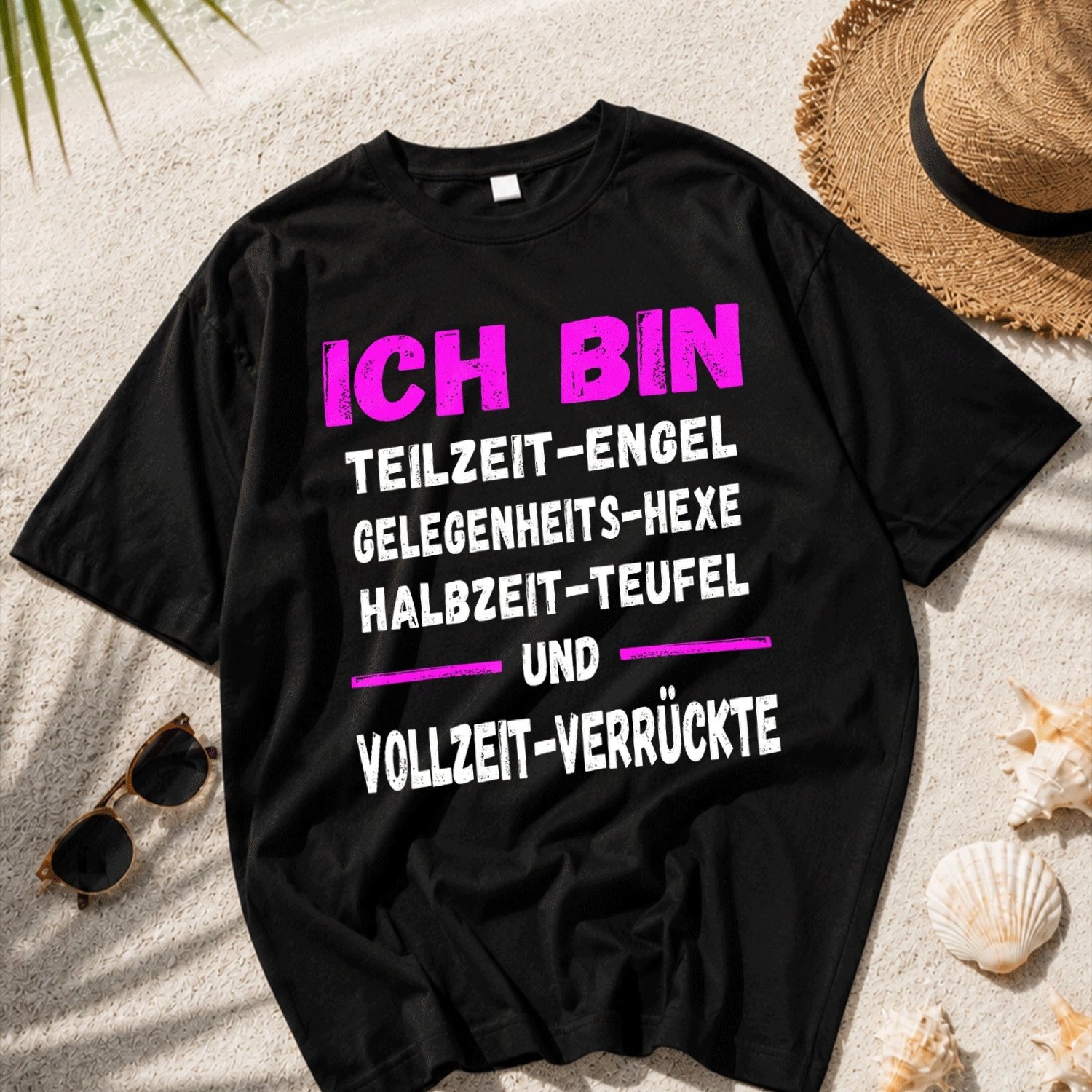 Image of Plus Size, Women's T-shirt With German Text "ich Bin Teilzeit-engel" Y2k Oversized Unisex T-shirt For Men Women Streetwear For Beach Photography& Vacation