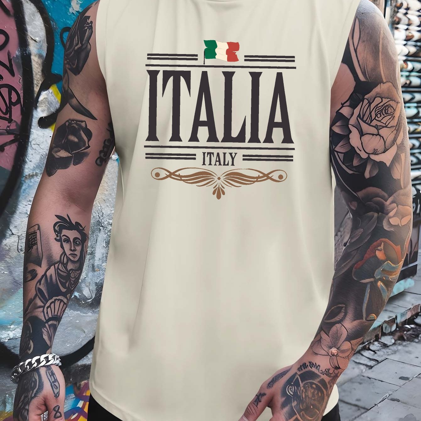 TEMU Italia Large-size Loose Sports Vest For Men, Summer Breathable And Quick-drying Basketball Fitness Sleeveless Tank Top, Fashion Printed Vest
