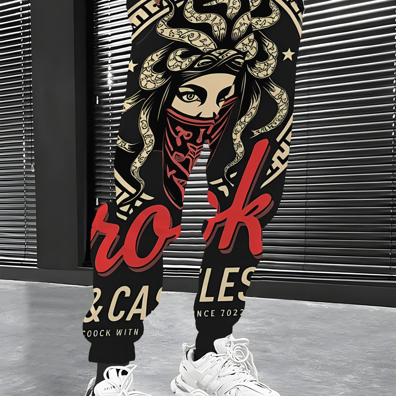 TEMU Men's Sweatpants - Flat Pattern - Non-textured Design - Medusa Brand Logo, Casual Sport Pants, Stylish And Versatile, Suitable For Dates,