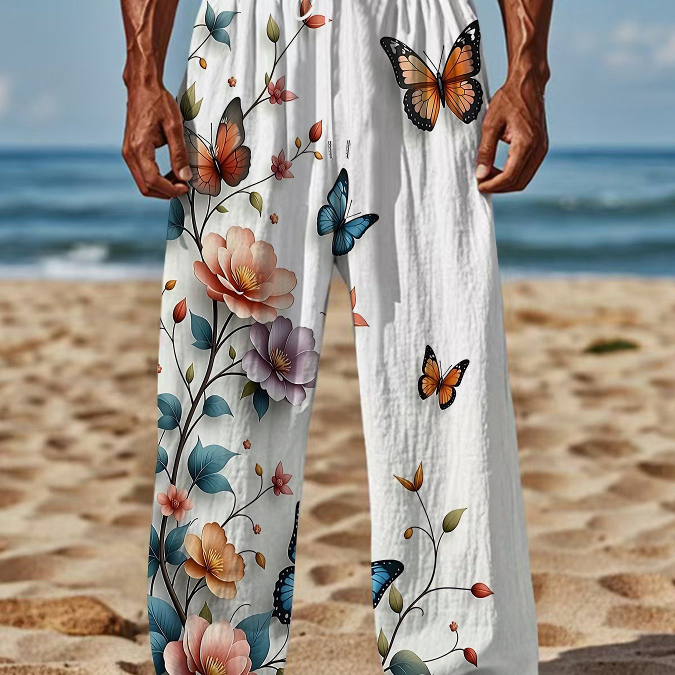 TEMU [print Design-not Textured] Men's Straight-leg Trousers Trendy Print All-match Casual Pants Athletic Pants Loose Retro Drapey Trousers - Print