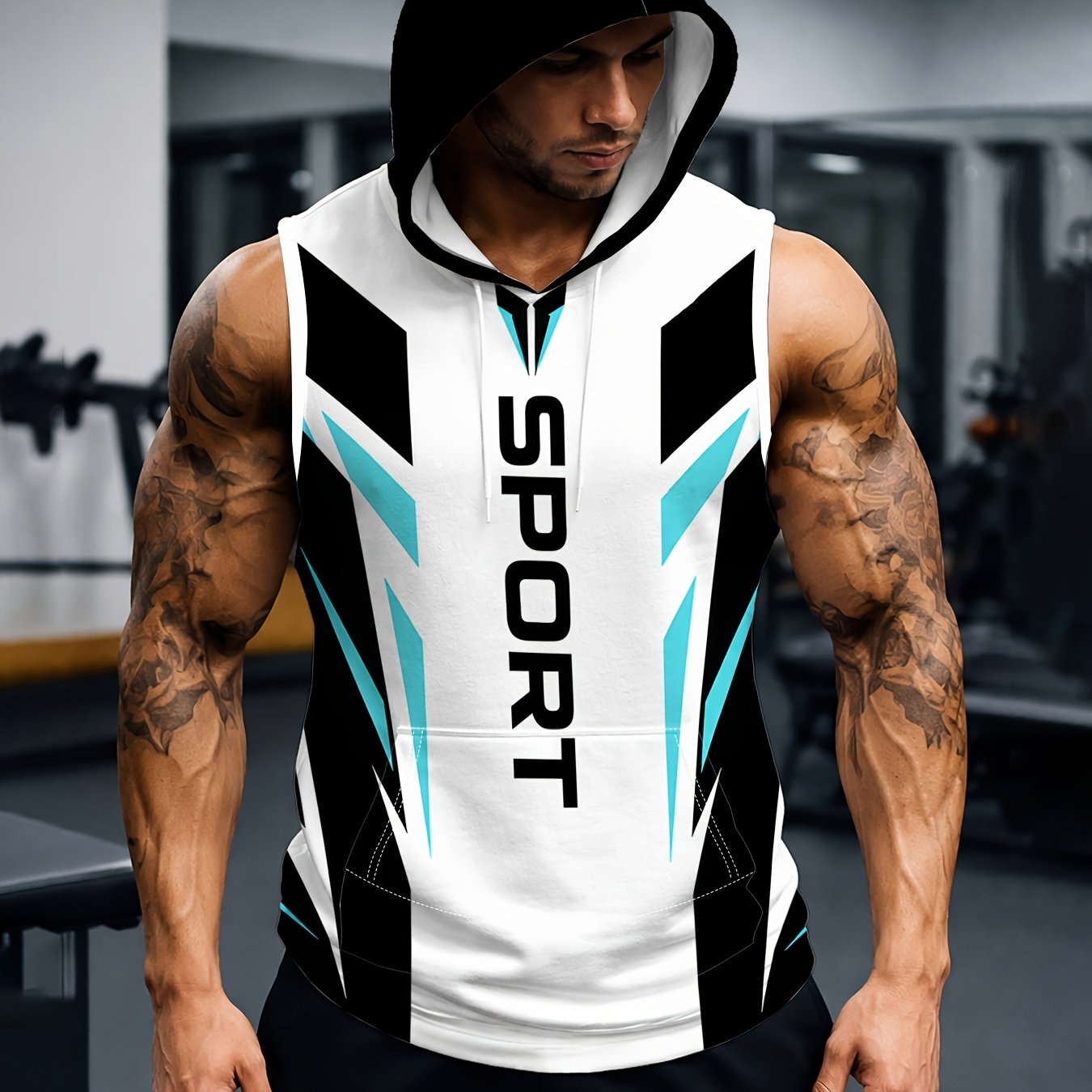TEMU Men's Fashion Hooded Sleeveless Sports Top With Color Breathable Sweat-absorbent For Gym Training Outdoor Sports Daily Casual Wear Trendy