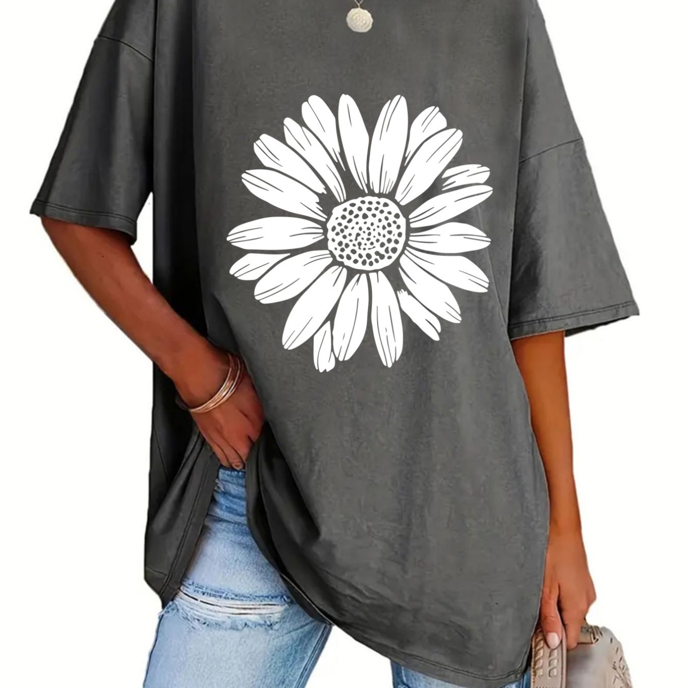 Plus Size - Plus Size - Modna majica s kratkimi rokavi in okroglim izrezom z vzorci, plus size