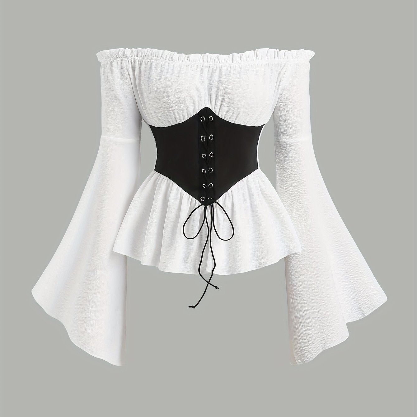 TEMU Retro Style, Off-shoulder, Slit Detail, Contrast Belt, Long Sleeve Top, Elegant Fashion Versatile Romantic Y2k Women's Blouse, Square Neck,