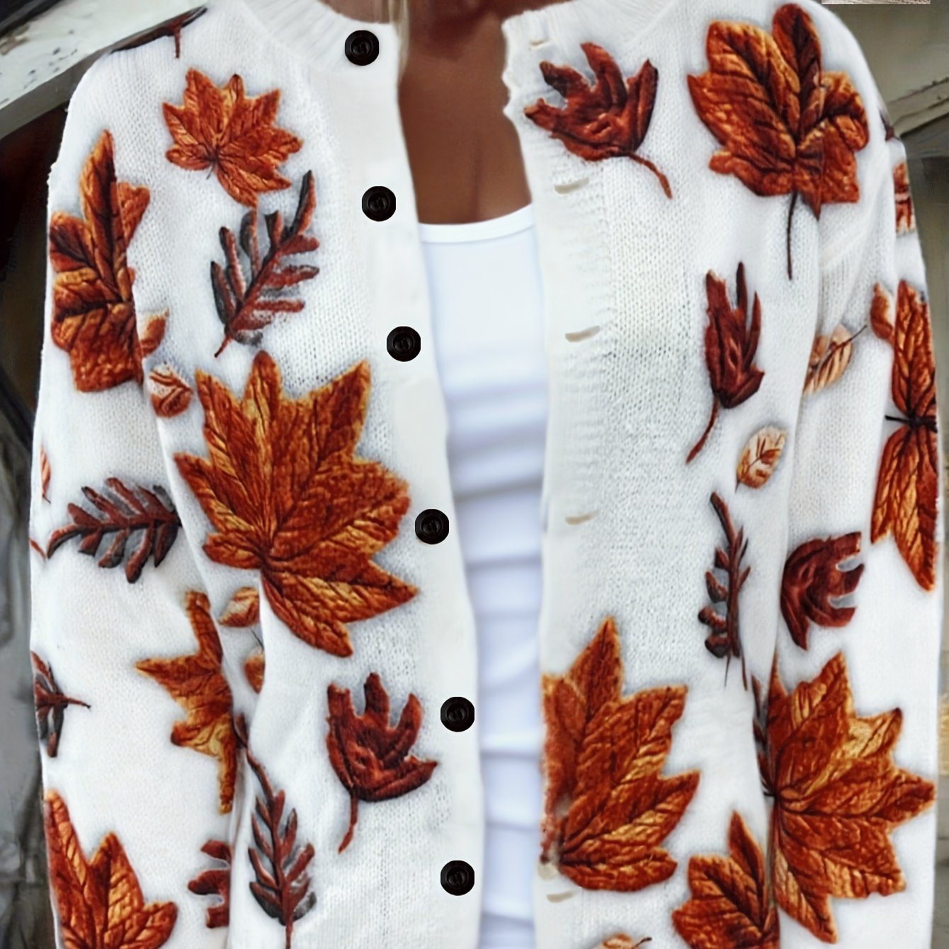 TEMU Fall Winter Women's Clothing Sweater, 100% Round Neck Full Print Knitwear, Fiber, Showcasing Casual , Comfortable Fabric, Drape, Casual