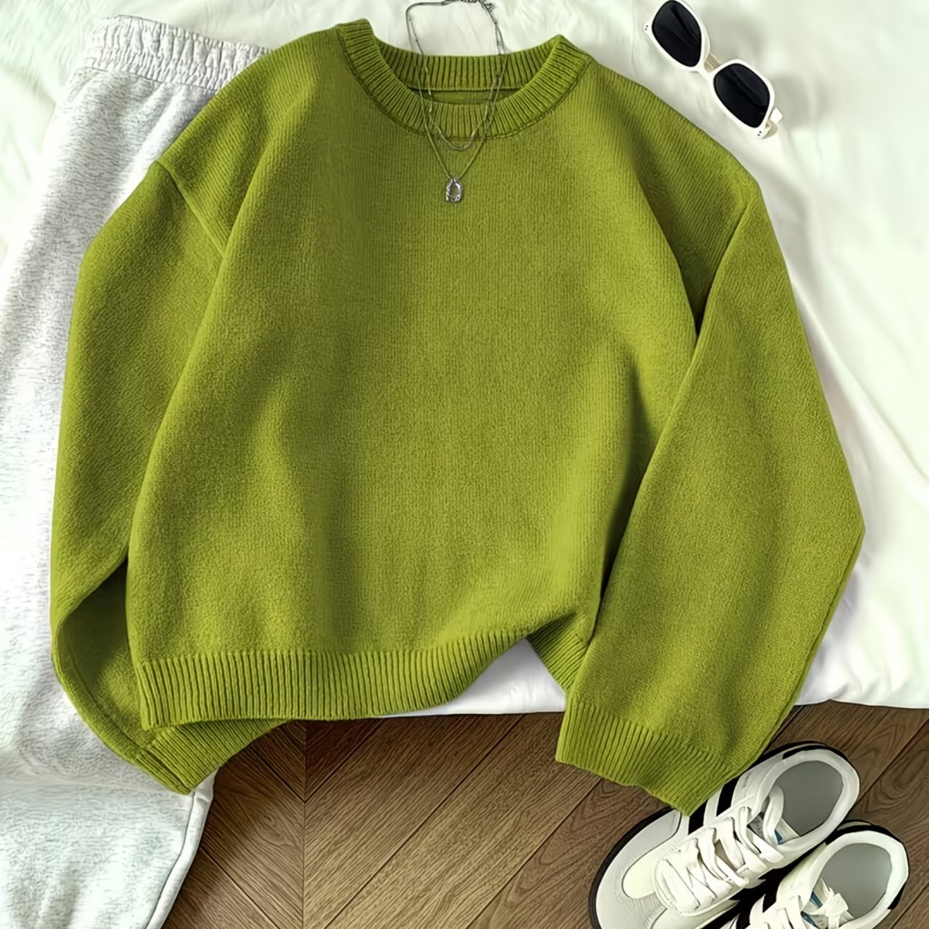 TEMU Round Neck Pullover Sweater, Long Sleeve Ribbed Cuffs And Hem, Loose Casual Fit, Style Daily Sweater For Women [top ]
