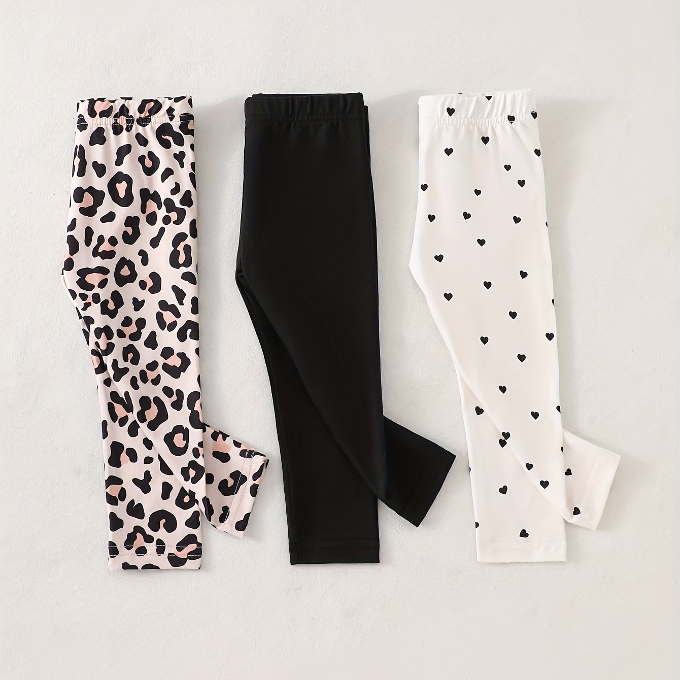 E-shop Mädchen Frühling/Herbst Uni-Farbe + Cartoon-Muster Elastische Taille Lange Hosen 3er Set für Kleinkinder Kinder Outdoor-Hosen, für Draußen