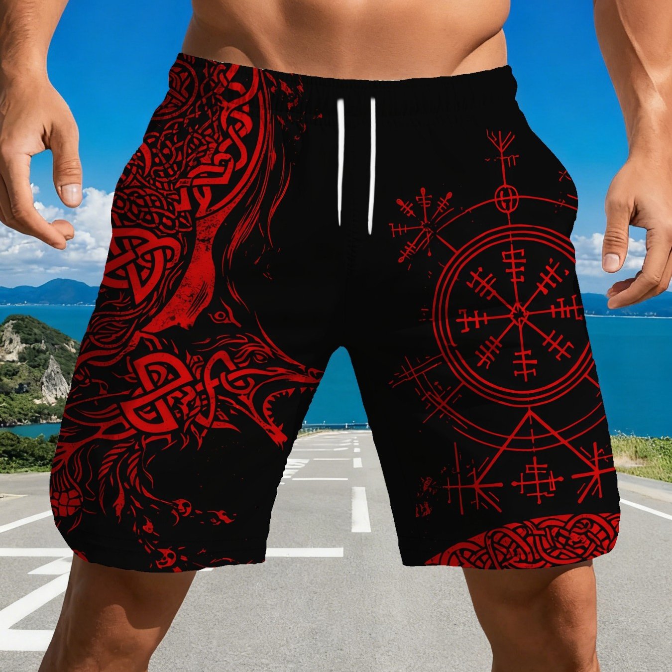 TEMU Men's Casual Shorts With Geometric Patterns, Soft And Comfortable, Perfect For Outdoor Activities, Plus Size