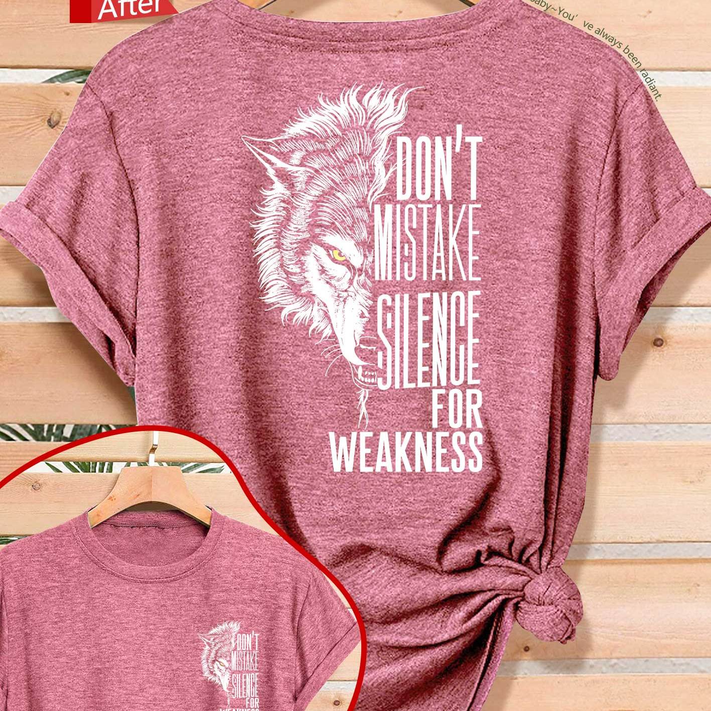 TEMU Women's Summer Top With Wolf Head And Inspirational Slogan Double-sided Print, Elegant Vintage Style For Spring, Summer, And Autumn, Loose Fit,