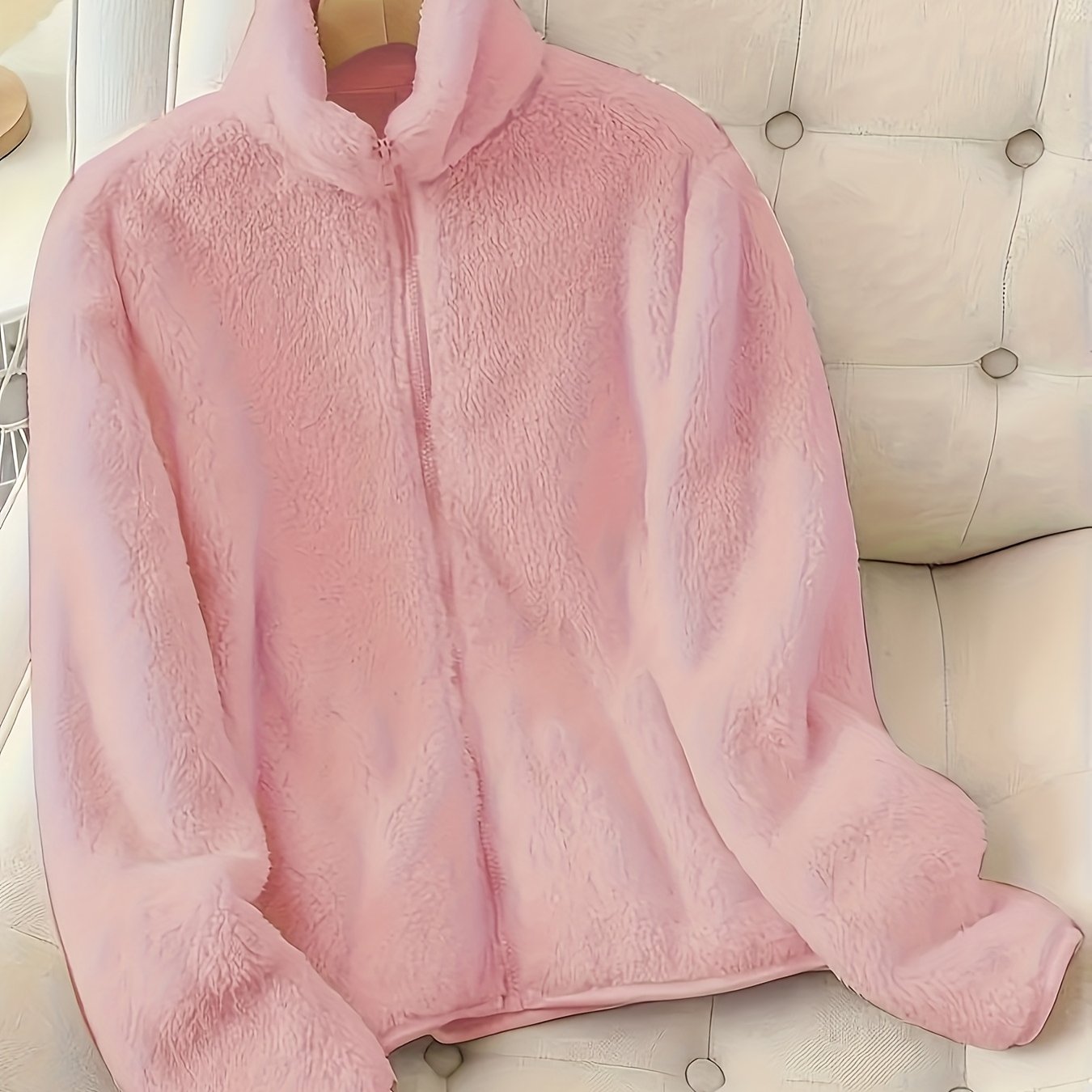 TEMU Chaqueta de Mujer Estilo Regular con Cremallera de Color Sólido Otoño/Invierno 2025, Abrigo de Mujer con Diseño de Oso de Peluche