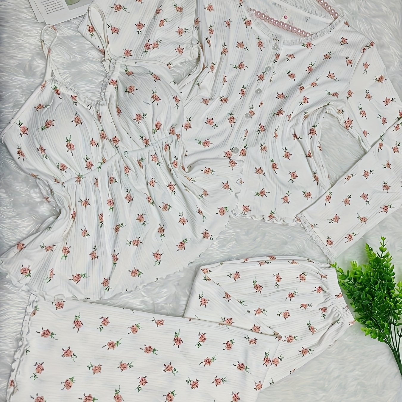 2025 Korean Style New Women's Pajamas 3pcs Camisole Long Sleeve Sweet Cute Nightwear