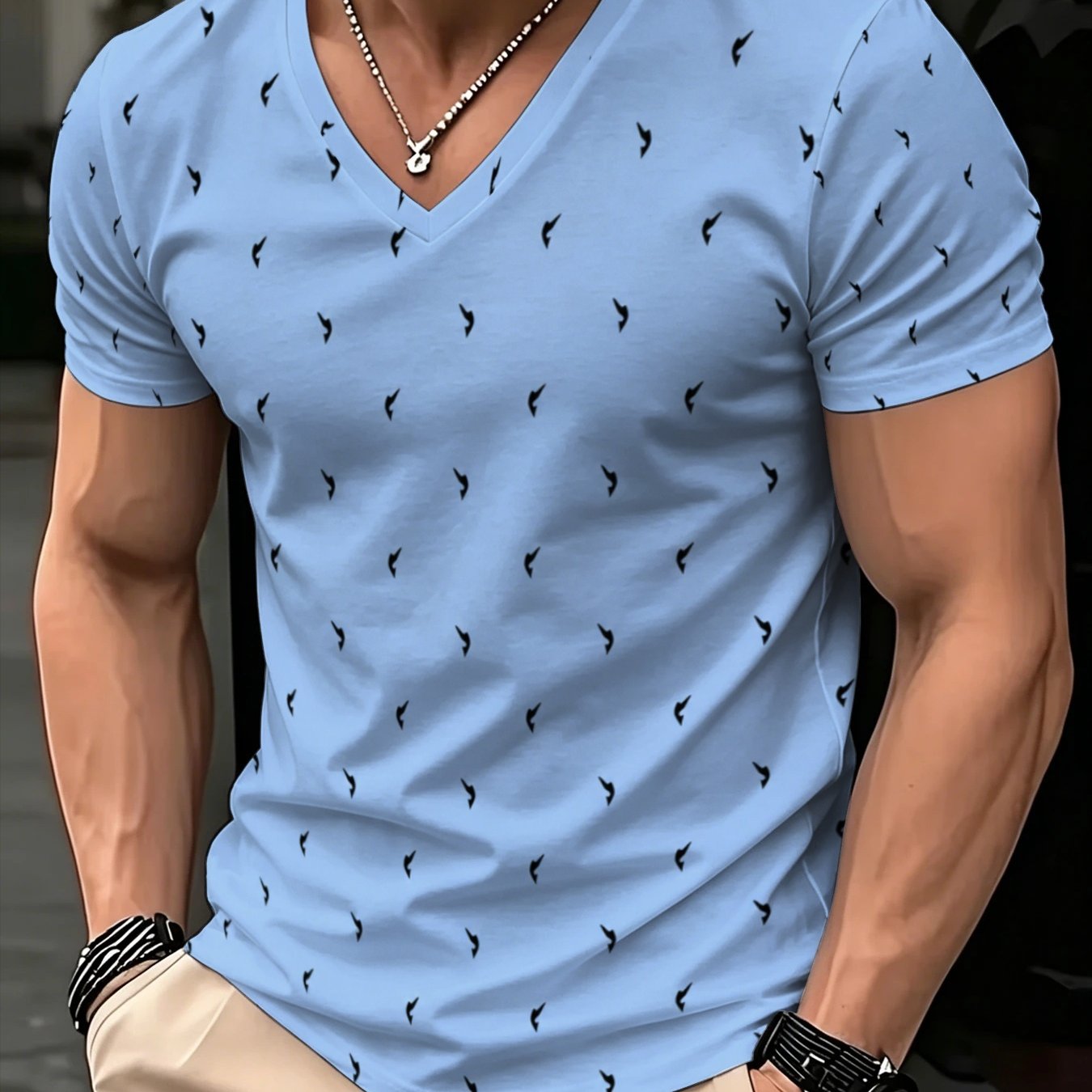 TEMU Men's Summer -neck Short Sleeve T-shirt Fashion Casual Trendy Printed Top Youth Slim Fit Versatile Undershirt Suitable For Leisure And Sports