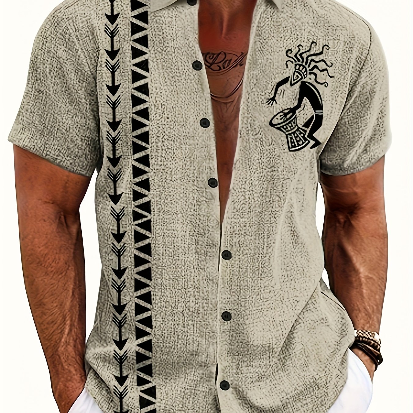 Image of Men's Short Sleeve Shirt With Ethnic Print