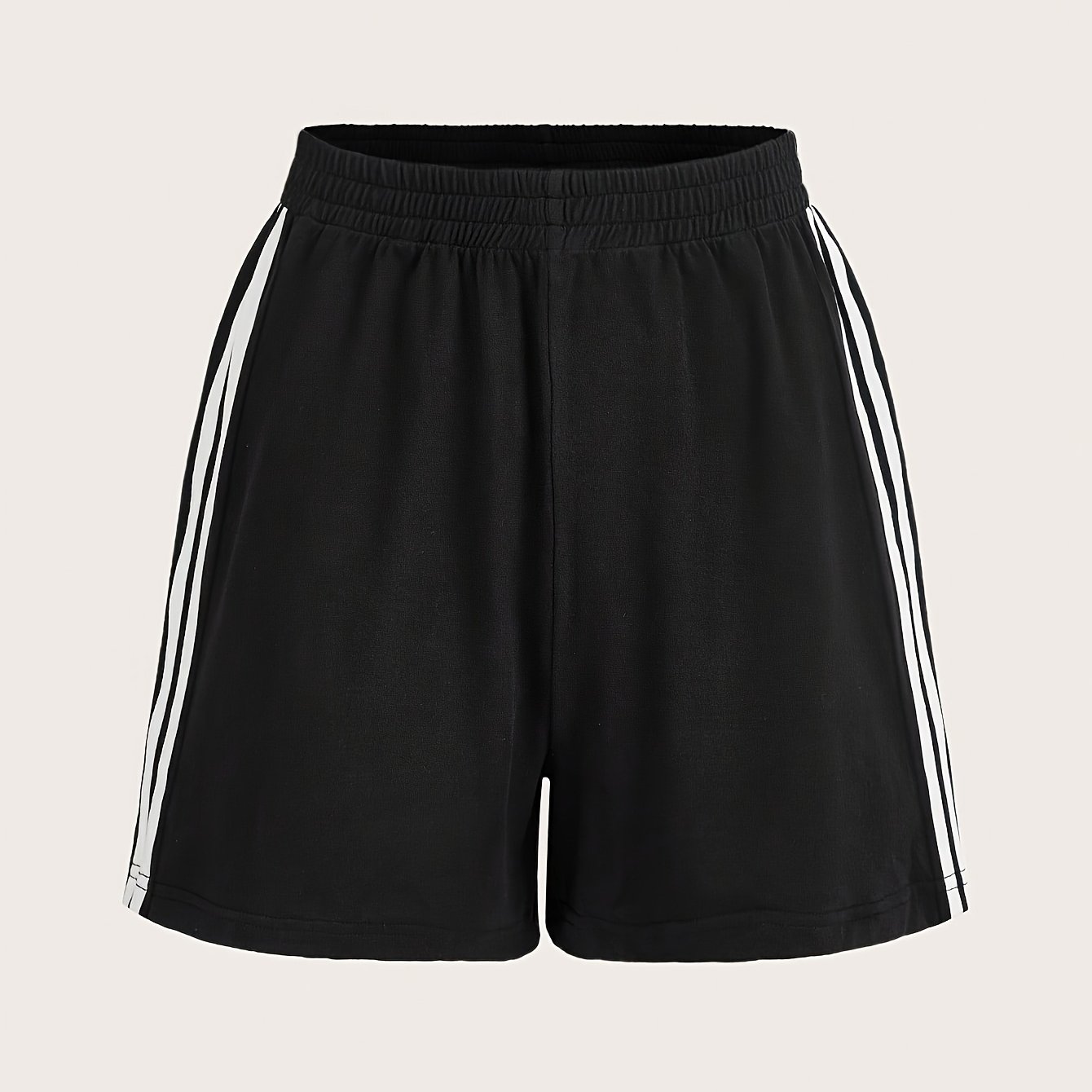 Women's Casual Striped Side-short Shorts, Elastic Waist Casual Athletic Pants