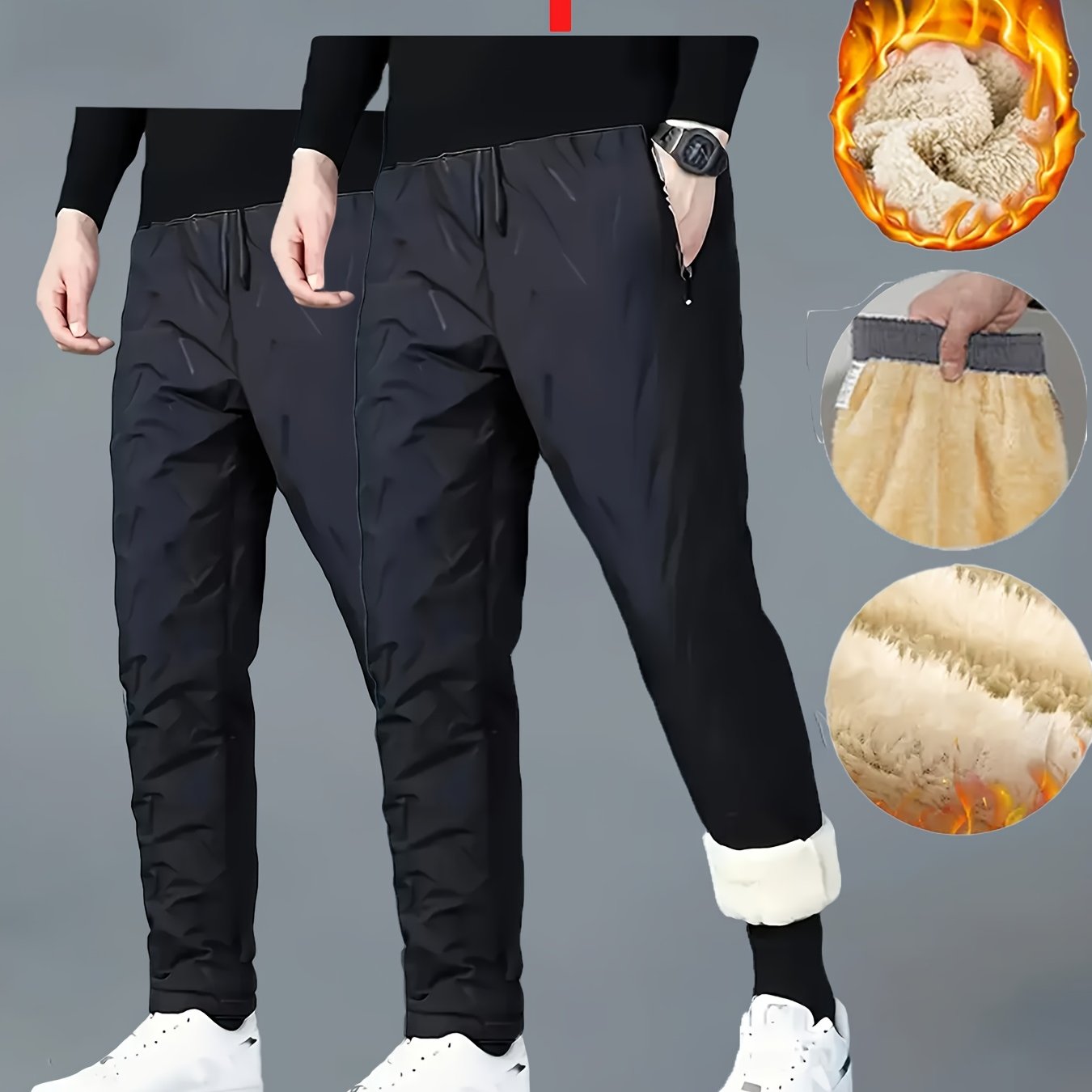 2pcs Men's Winter Thickened Fleece-Lined Casual Trousers