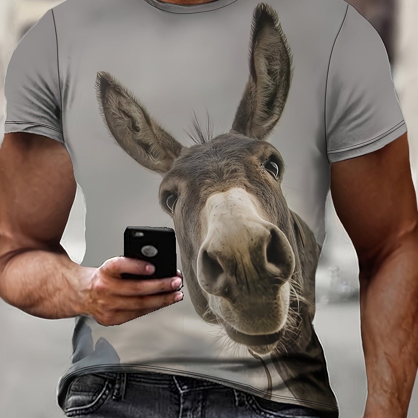 TEMU Men's And Women's Donkey Face Print T-shirt - Featuring A Realistic Brown And Black Donkey Design, Made From Breathable Quick-dry, This Casual