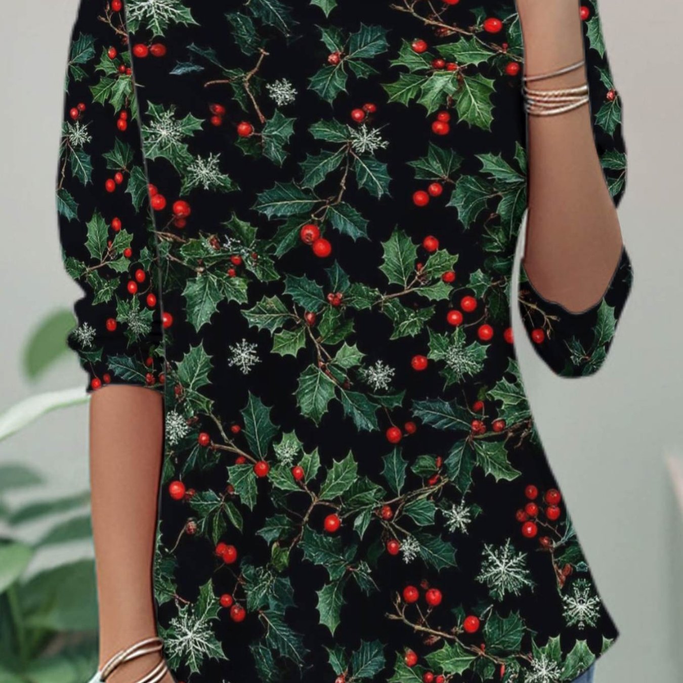 TEMU Plus Size, Breathable Round Neck Long Sleeve Floral Shirt Relaxed Fit For Blouse