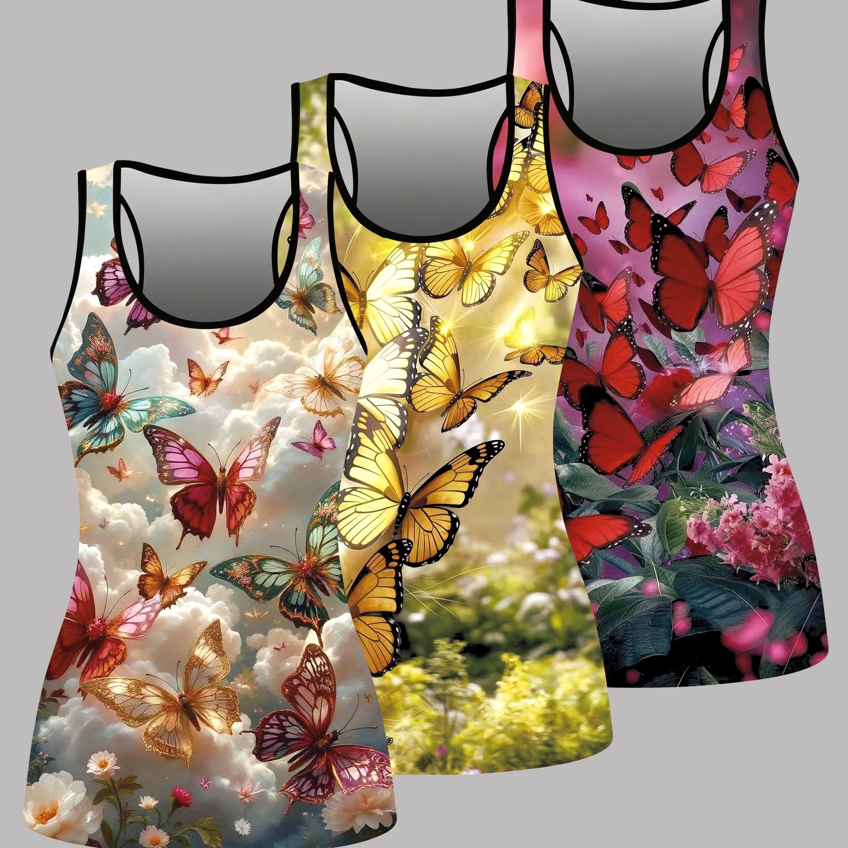 TEMU Women's 3pcs Set, Floral Print Sleeveless Tank Top, Summer Hot Slim Fit Figure-flattering Inner Or Outer Wear Top