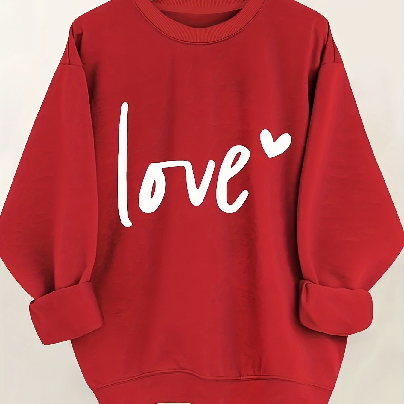 Valentine's Day Pattern Print Women's Sweatshirt- Crew Neck Pullover, Casual Long Sleeve Crew Neck Sweatshirt, Machine Washable Daily , Soft Clothing, Autumn Winter Sweatshirt, Wear