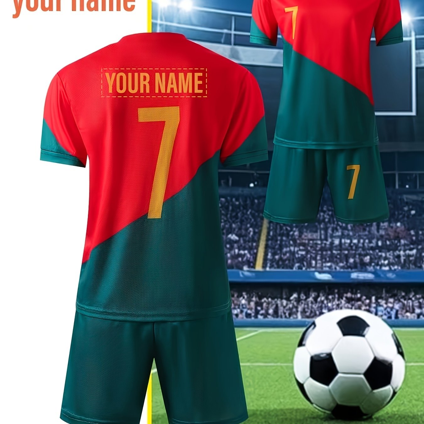 TEMU Custom Football Kit 2026 's Quick-dry Soccer Jersey And Shorts Set - Lightweight And Breathable, Sporty Style Football Equipment, Perfect For