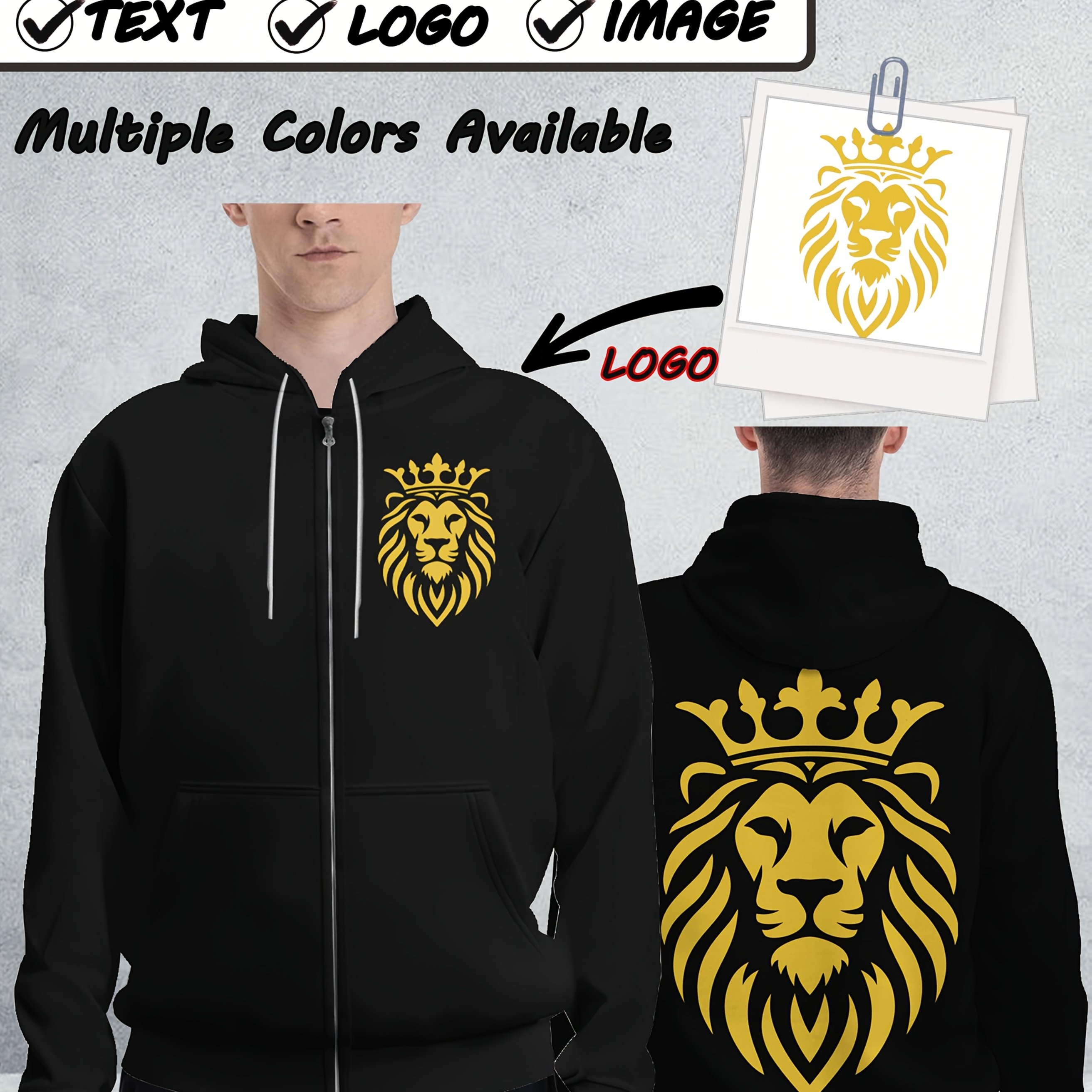 TEMU Customized Plus-size Men's Zipper Hoodies, Comfortable Sweatshirts, Custom Designs With Picture Prints, Plus-size Men's Fashionable And Casual