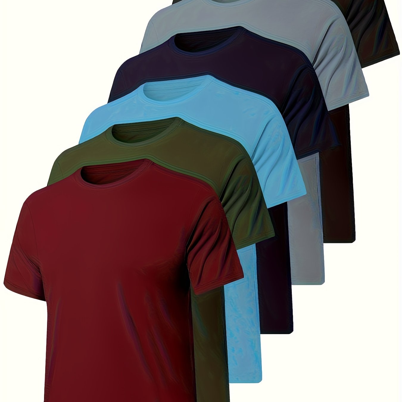 TEMU 6pcs Men's Crew Neck Short Sleeve T-shirt, Fashionable Casual Top, Breathable, Moisture-wicking, Quick-drying, Suitable For Fitness, Running