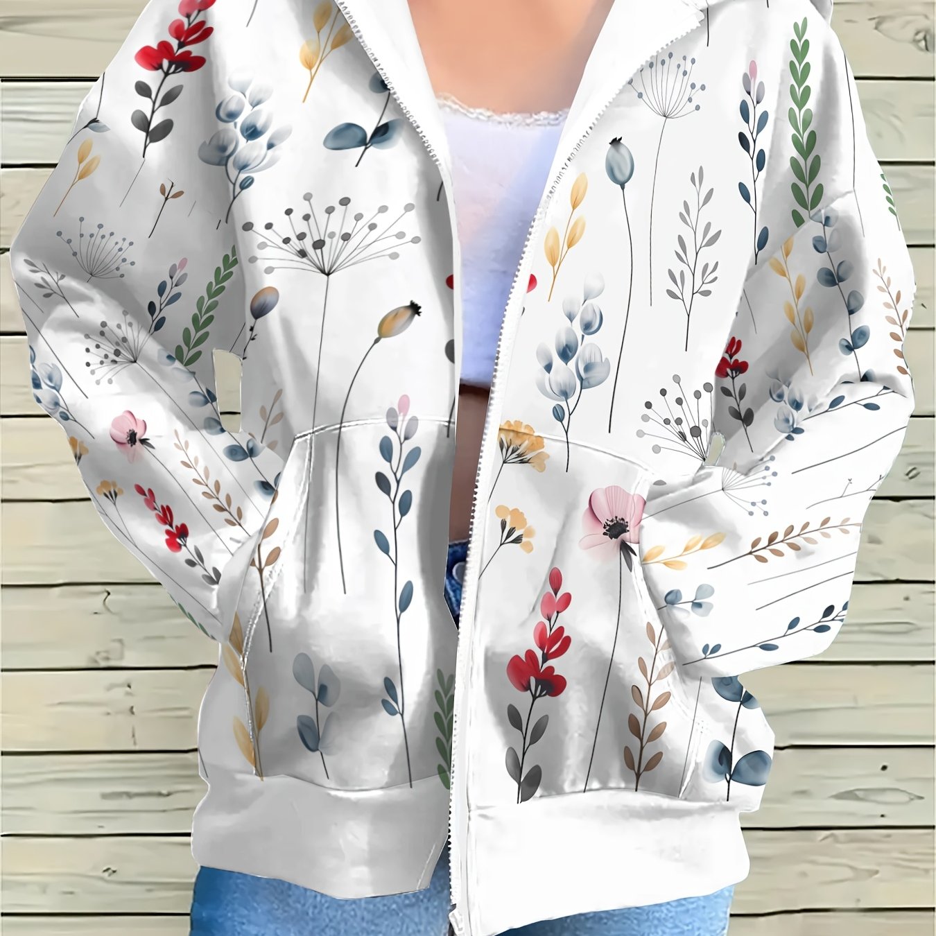 TEMU Women's Comfortable Long-sleeve Zip-up Hooded Sweatshirt, /autumn Style For Women's Outdoor Daily Casual Fashion Top