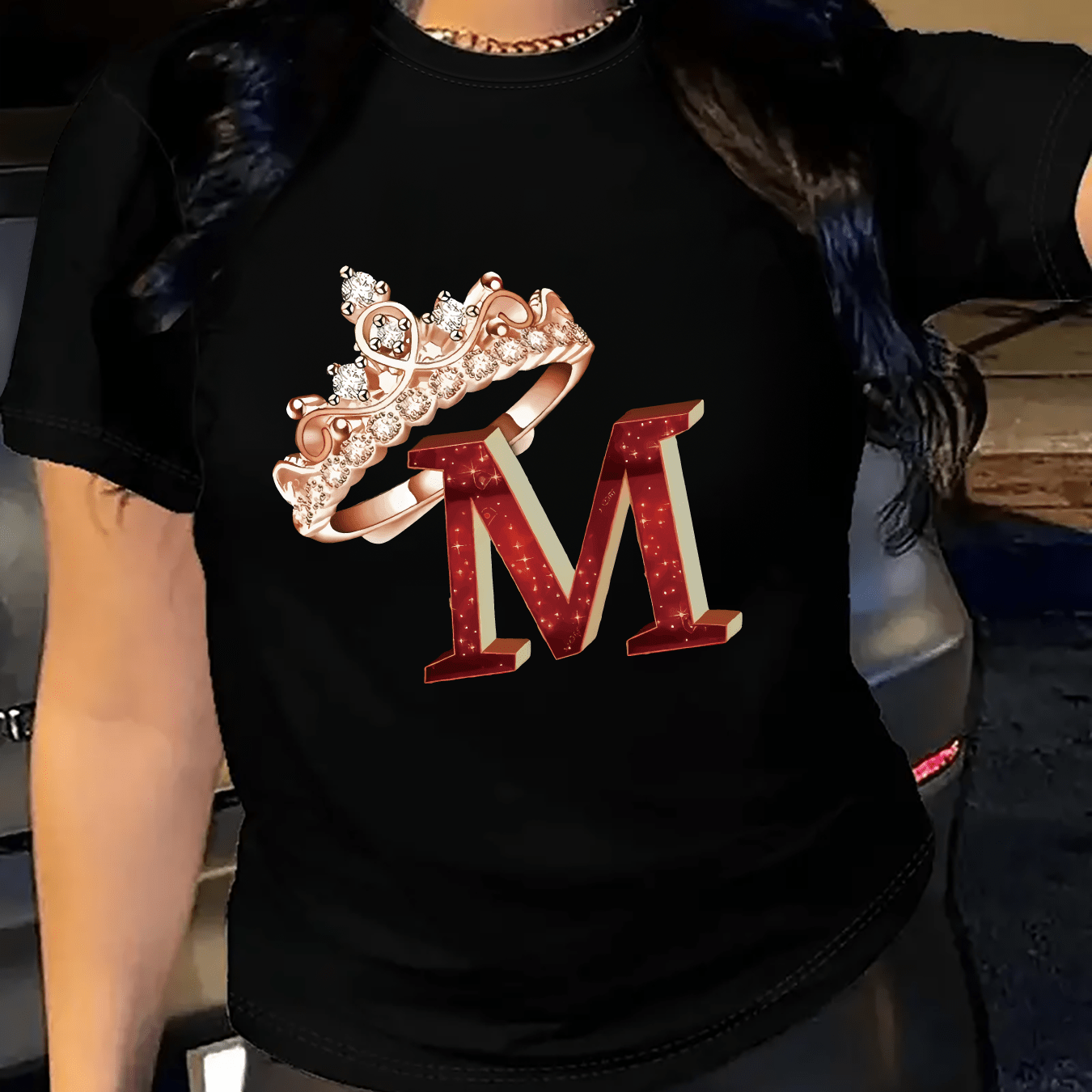 TEMU Carnival, Women's Fashion, Letters, Patterns, Directional Printing, Spring And Autumn Round Neck Swear, Women's T-shirt