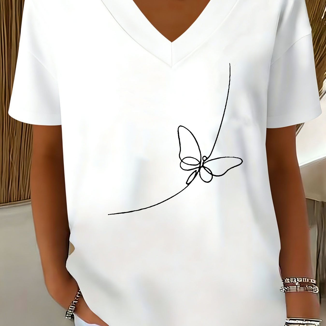 TEMU Plus Size, Plus Size Women's V-neck Short Sleeve T-shirt - Soft Breathable Print Blouse Suitable For - Wear, Casual Everyday Top With V-neck,