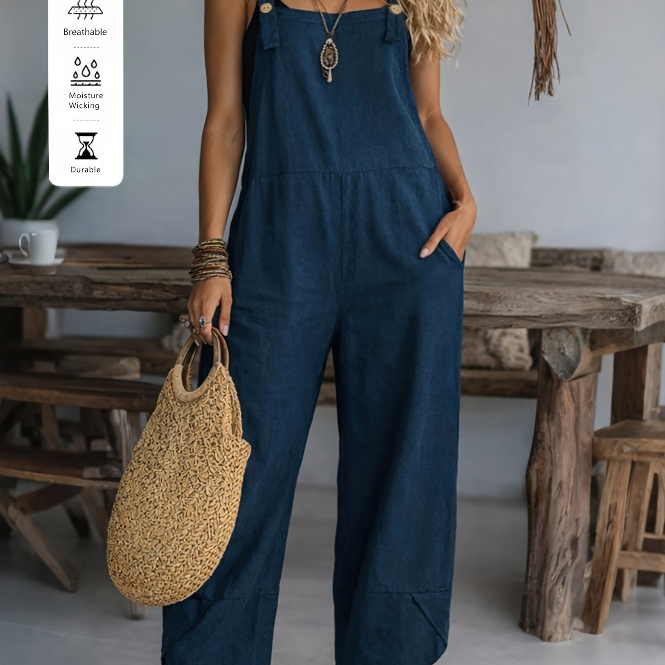 TEMU Women's Casual Fashion Solid Color Loose Wide-leg Overalls