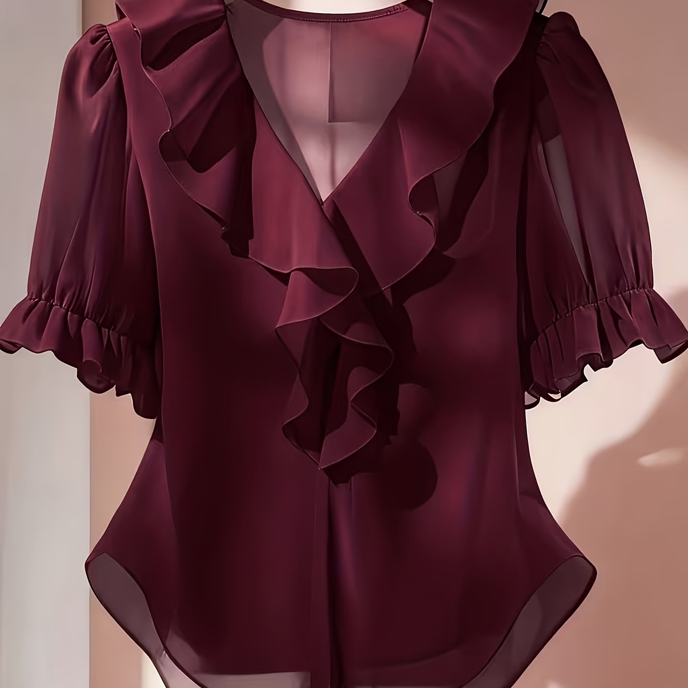 TEMU Women's Elegant Ruffle Chiffon Tulle Casual Top