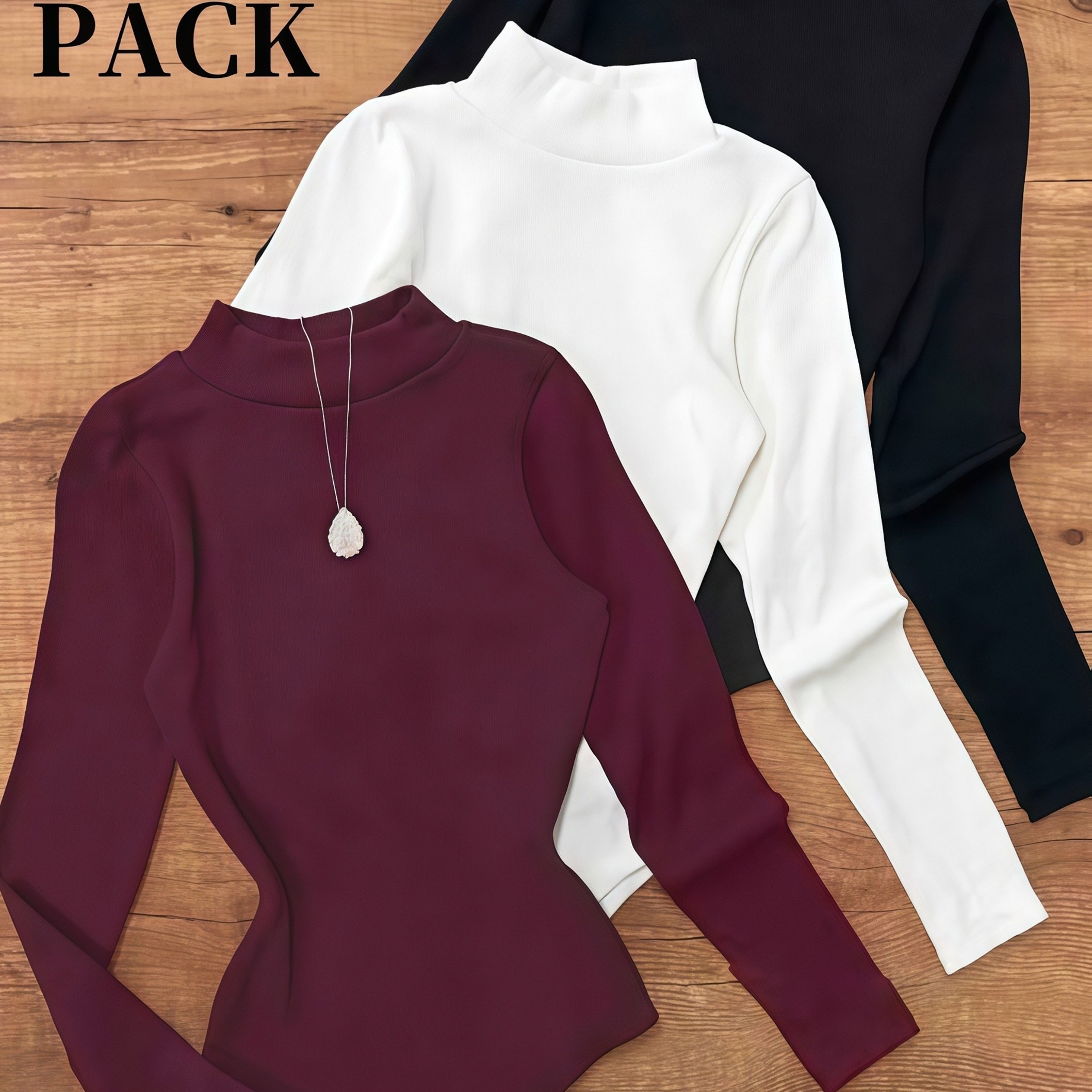 E-shop 3er-Set Damen High-Neck Bodysuit, Enganliegende Basis-Schicht für Unter- oder Oberbekleidung, Neuer Herbst/Winter-Stil ZLLZ