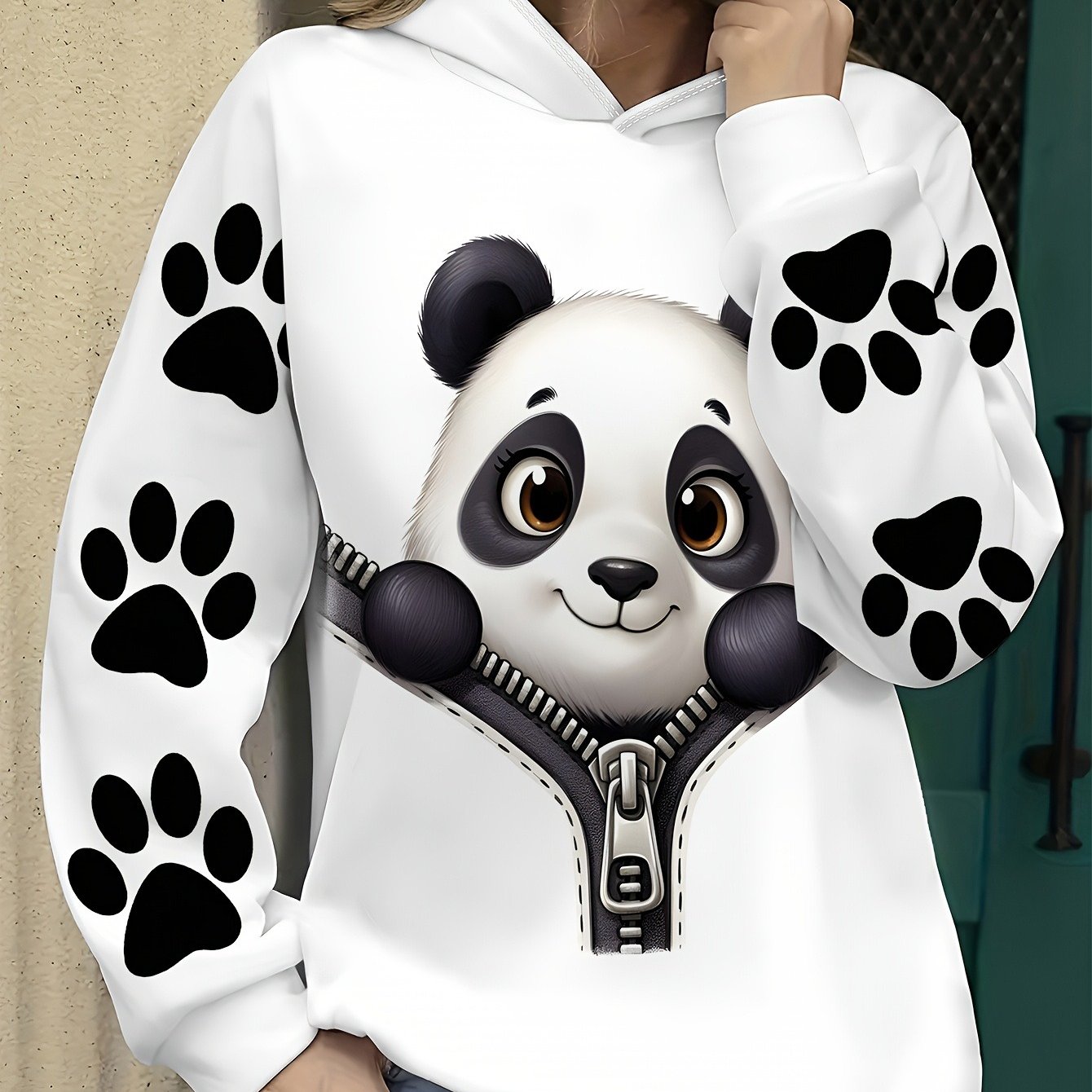 TEMU Cute Panda Hoodie, Long Sleeve Hooded Sweatshirt, Comfortable Casual Wear, Suitable For Daily Outfits And Themed Events, Panda-themed Gift