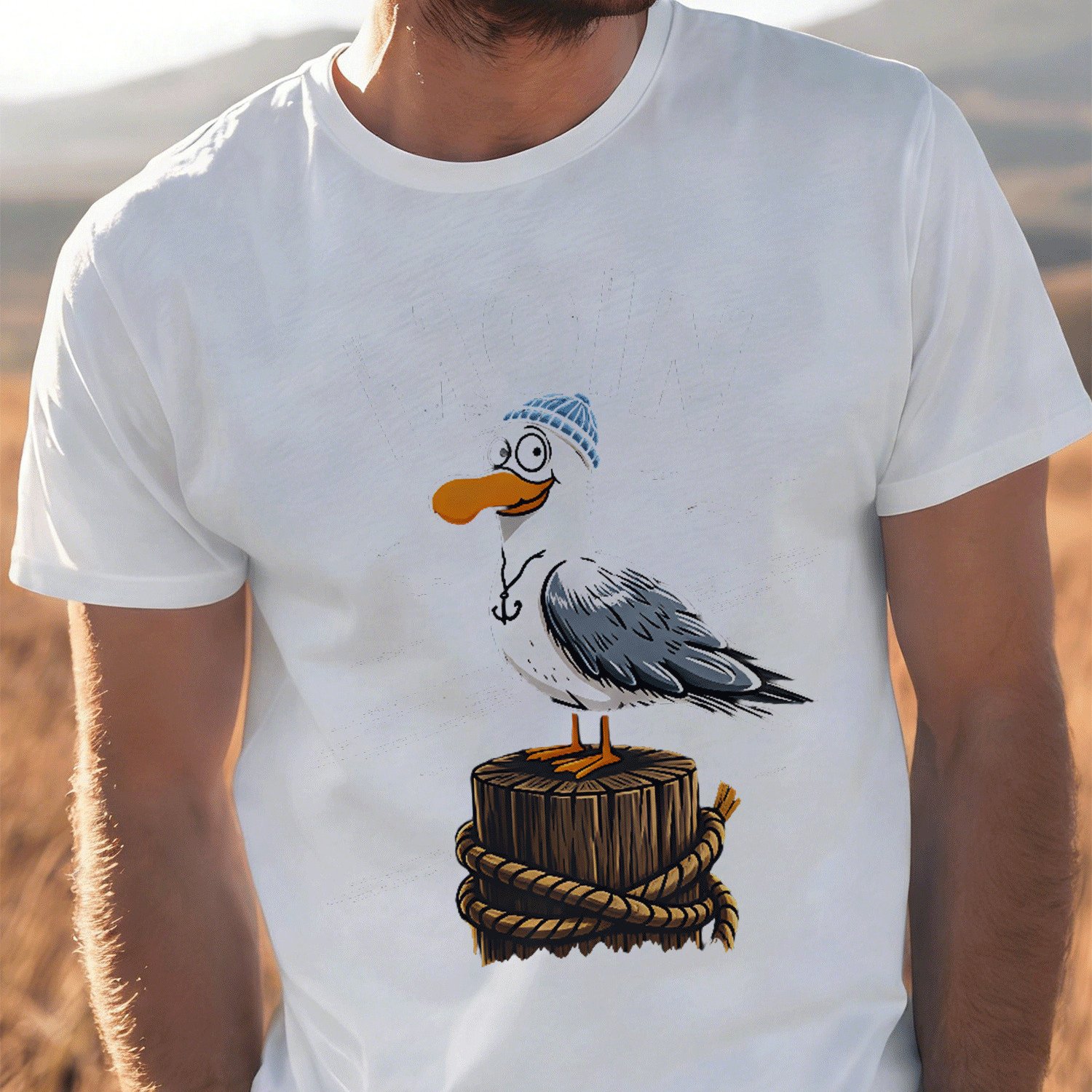Moin Cartoon Seagull With Anchor Funny Maritime Coastal Motif (3) For Men Women Unisex Funny T-shirt