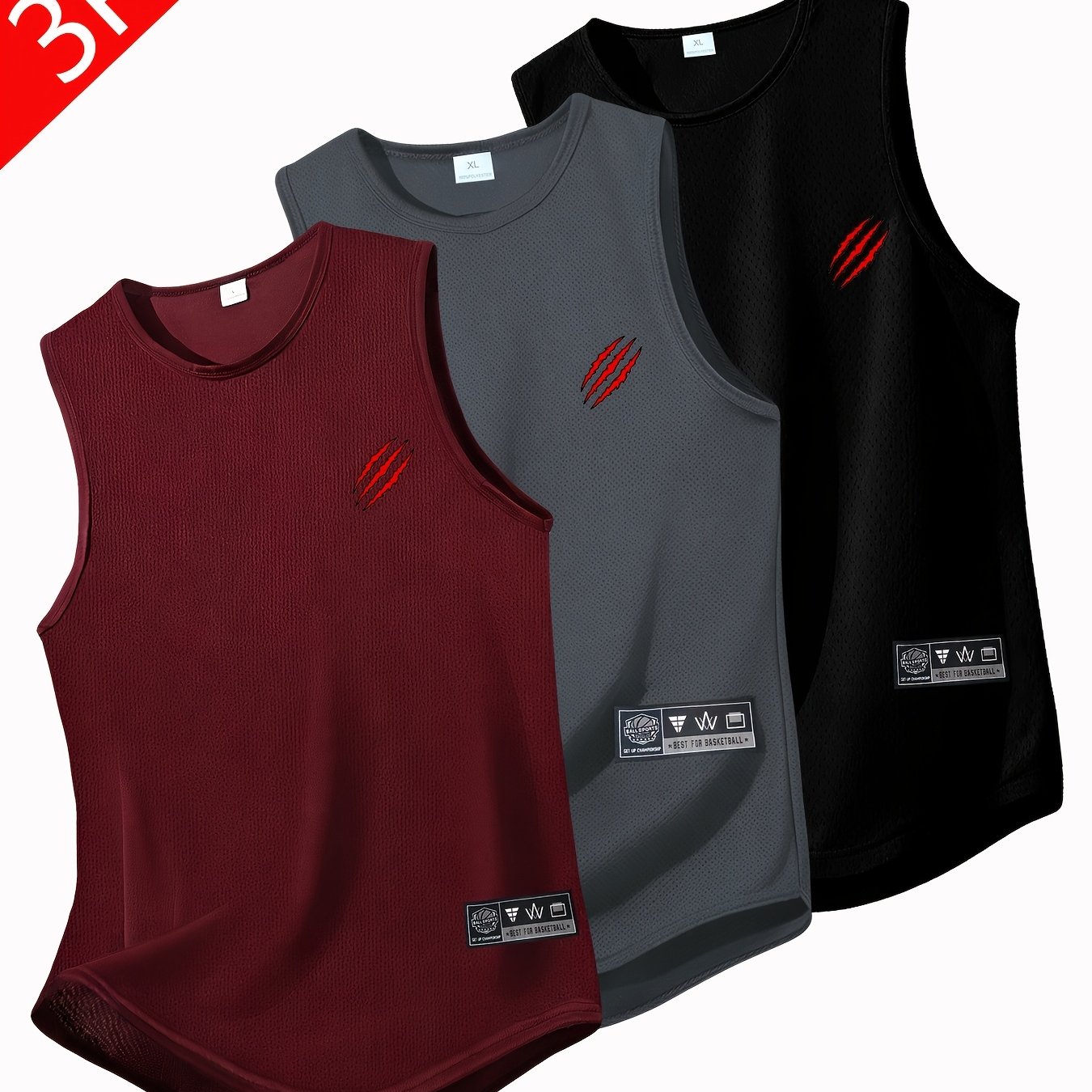 TEMU 3-pc, Men's Quick-drying Sports Vests, Lightweight, Breathable, Moisture-wicking, And Suitable For Running, Exercise, And Casual Wear (black,