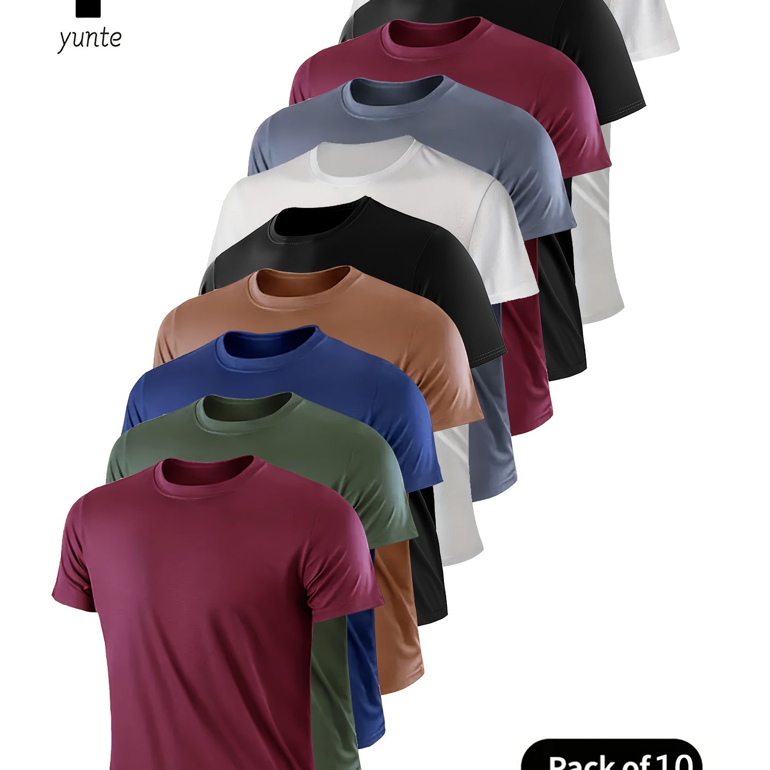 E-shop 10 Stück Weinrot, Armee-Grün, Marineblau, Khaki, , Grau, Weinrot, Gemischte Farben, Ultra-Leichtes Herren-Crewneck-T-Shirt - Schnelltrocknend,
