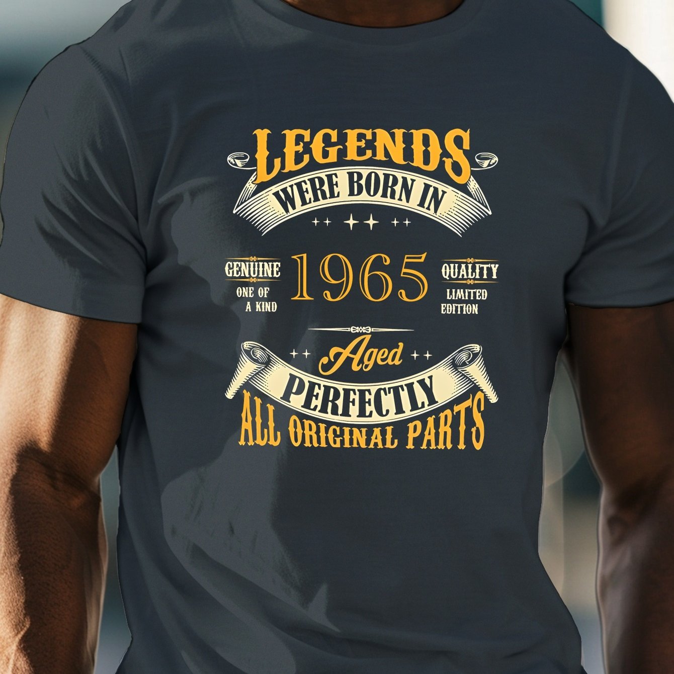 TEMU Legend Was Born 1965 Print, Men's Round Crew Neck Short Sleeve Tee, Casual T-shirtcasual Comfy Lightweight Top For Summer