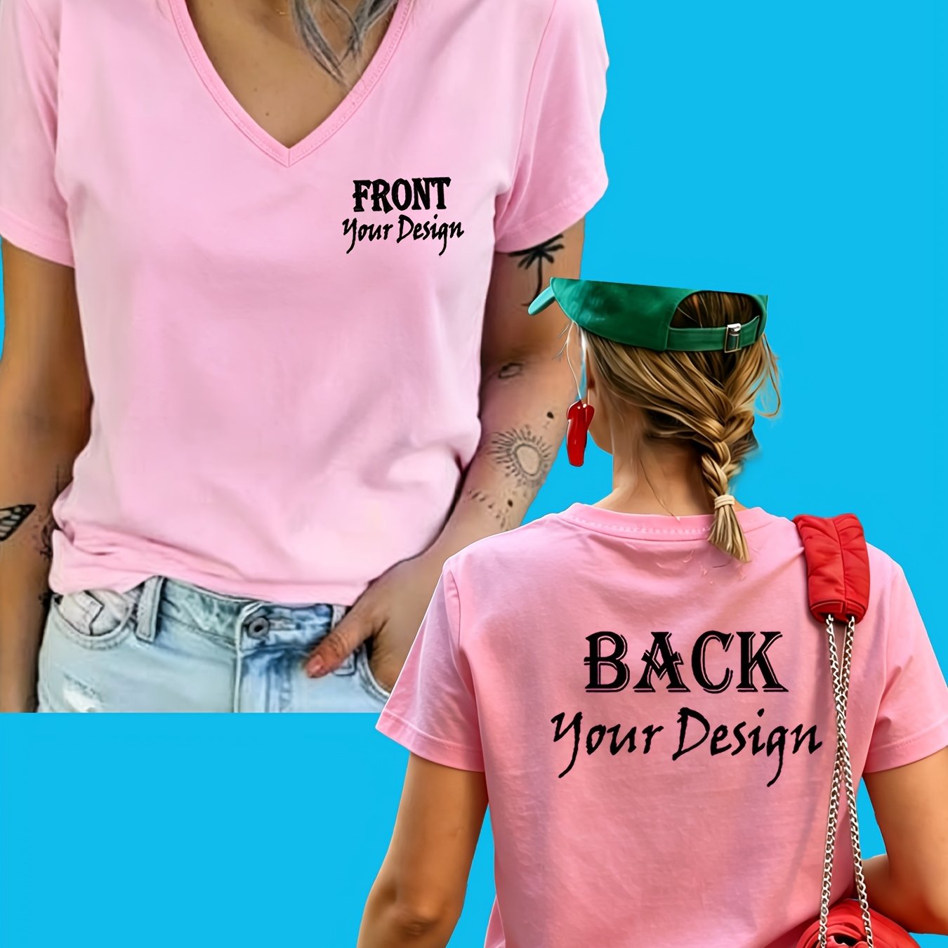 TEMU Camiseta personalizada con foto, moda casual versátil de manga corta con cuello en V y estampado , regalo para familiares y