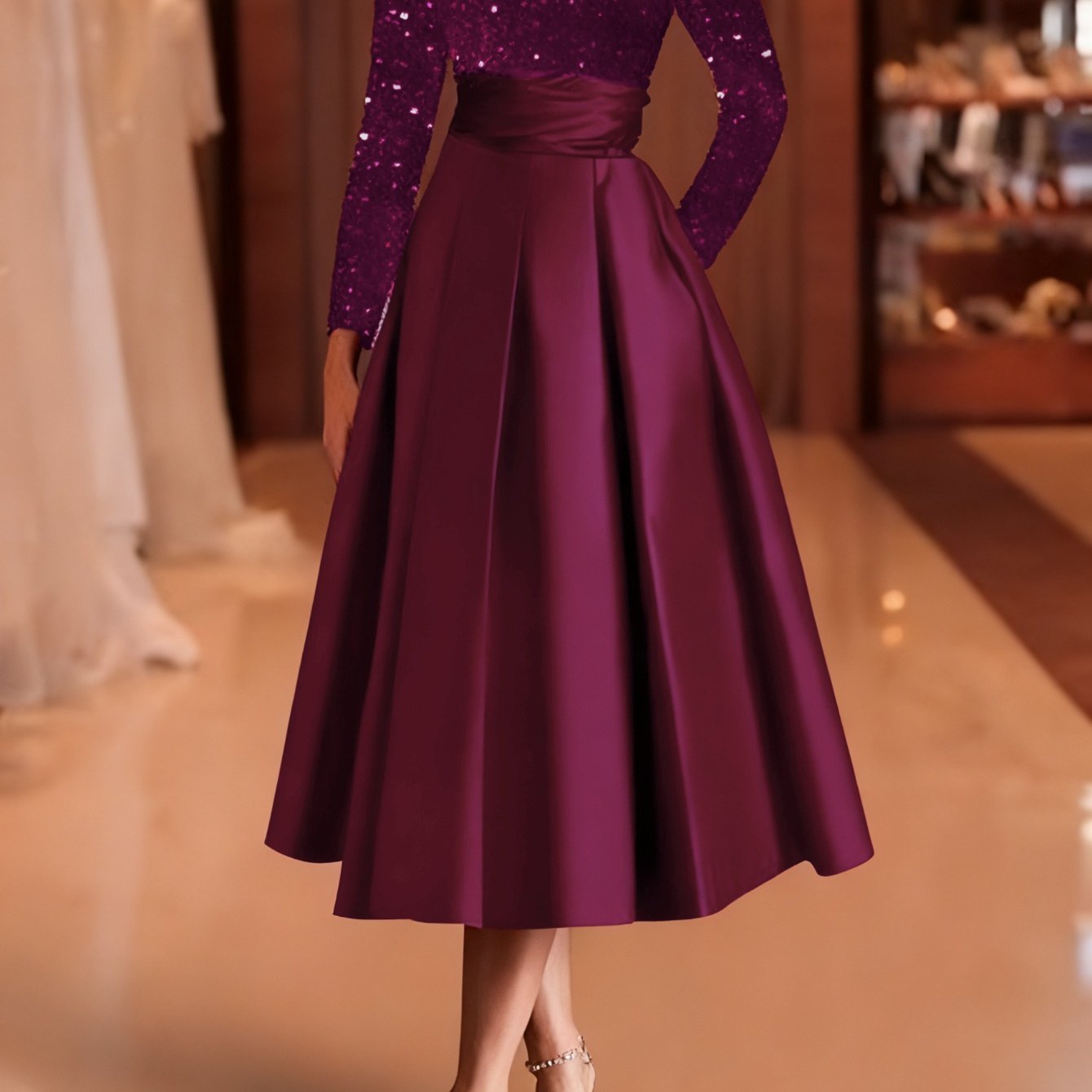 Image of Women's Four-season Dress | Banquet-style Long-sleeved, Waist-tightening, Flared Design, Fully Showcasing A And Temperament, Suitable For Evening Dinners, Parties, And Formal Occasions